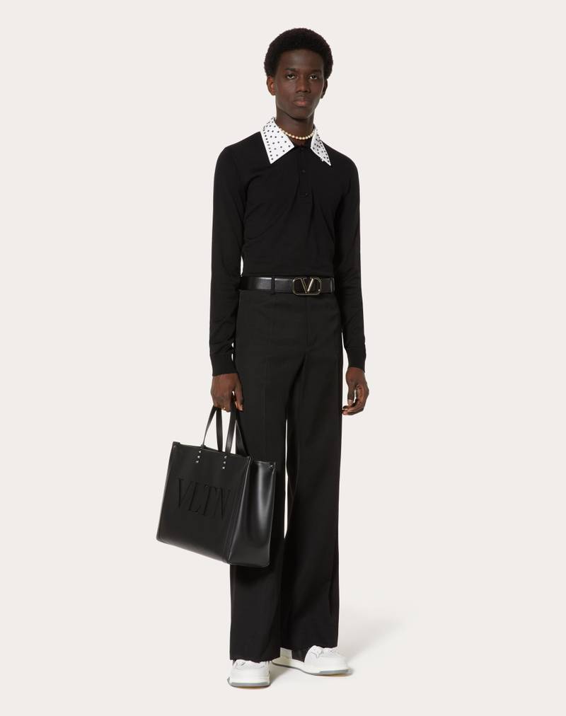 Valentino COTTON KNIT POLO SHIRT WITH ROCKSTUD SPIKE COLLAR outlook