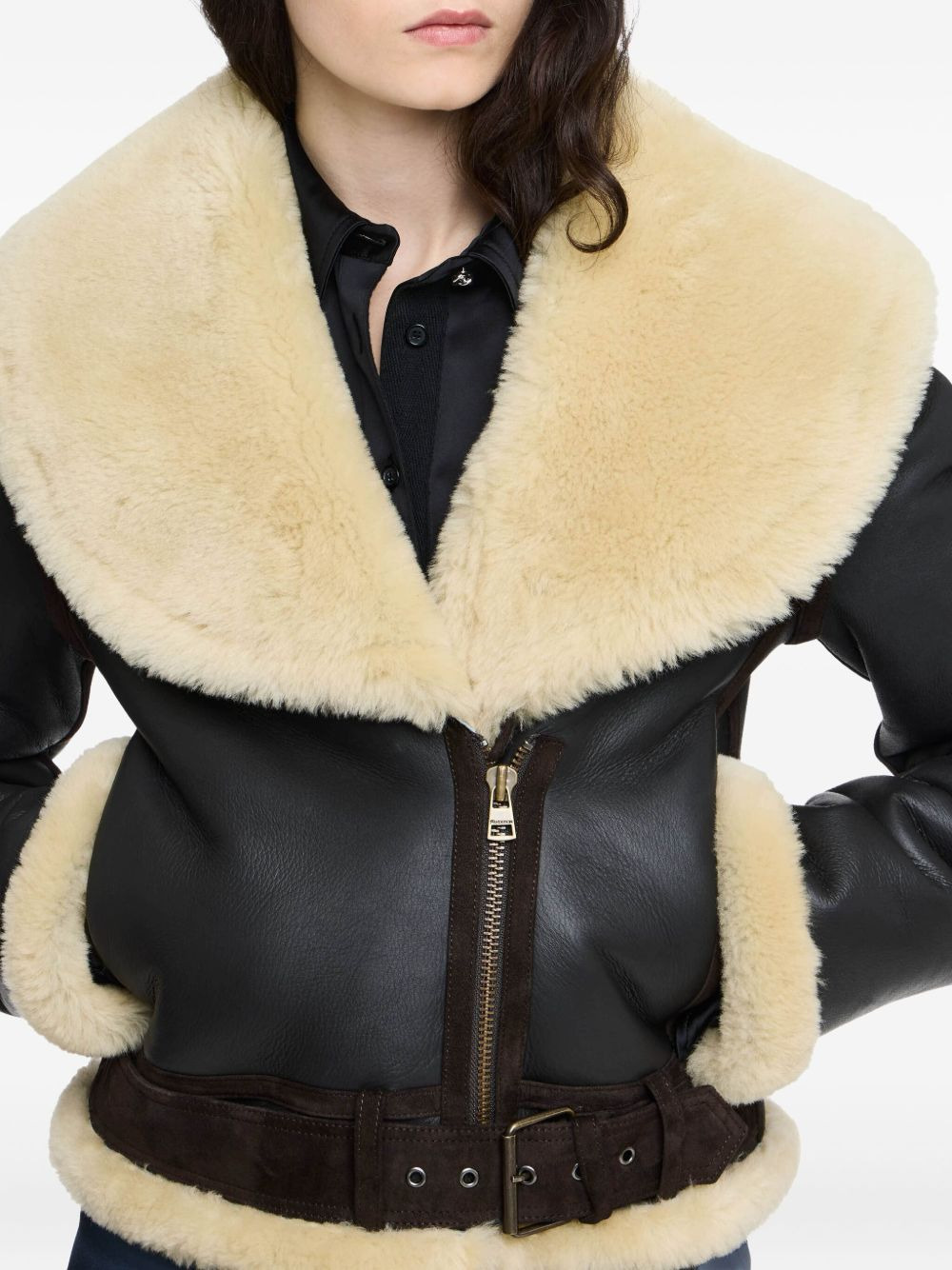 shearling-collar leather jacket - 4