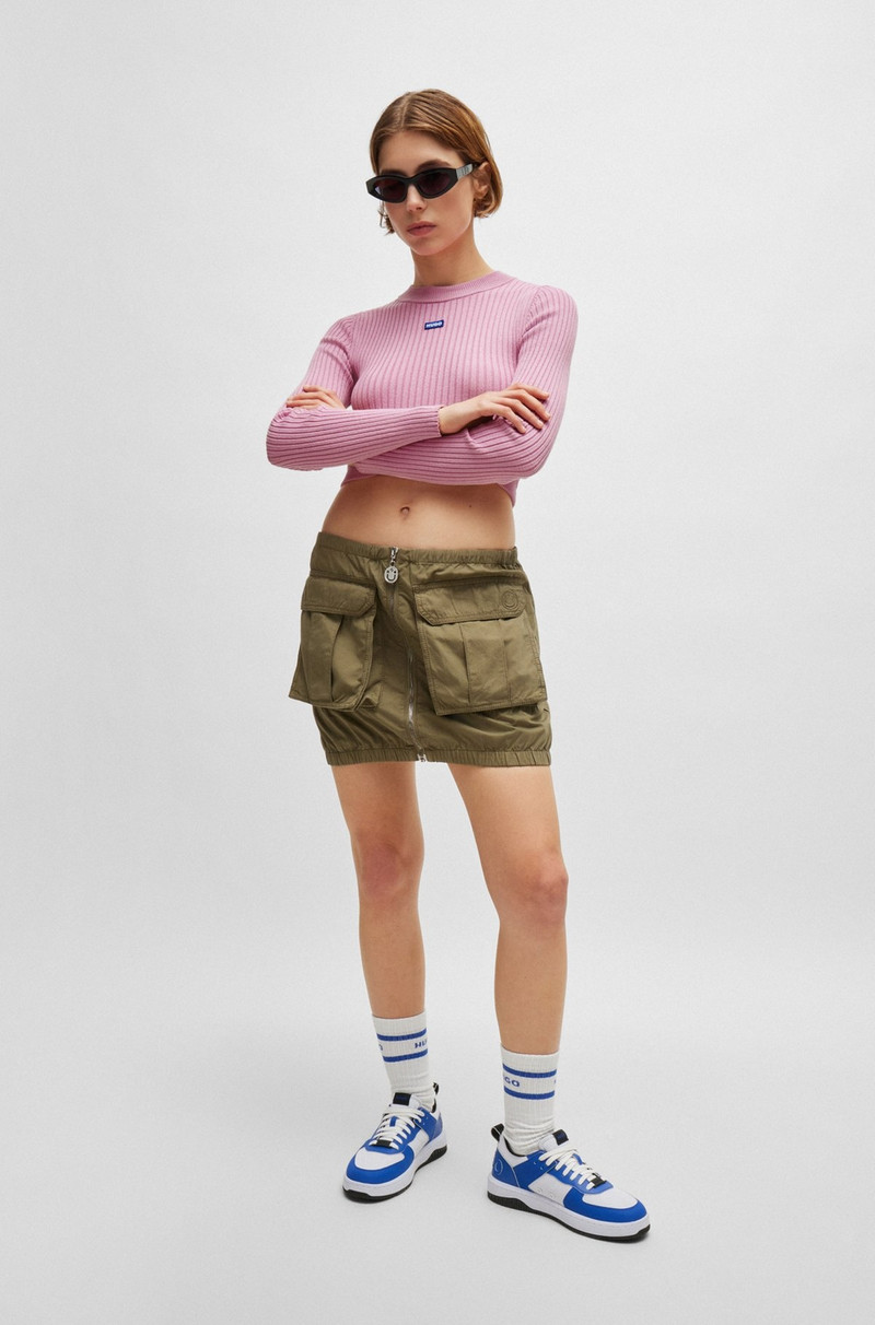 HUGO CROPPED SWEATER WITH BLUE LOGO LABEL outlook
