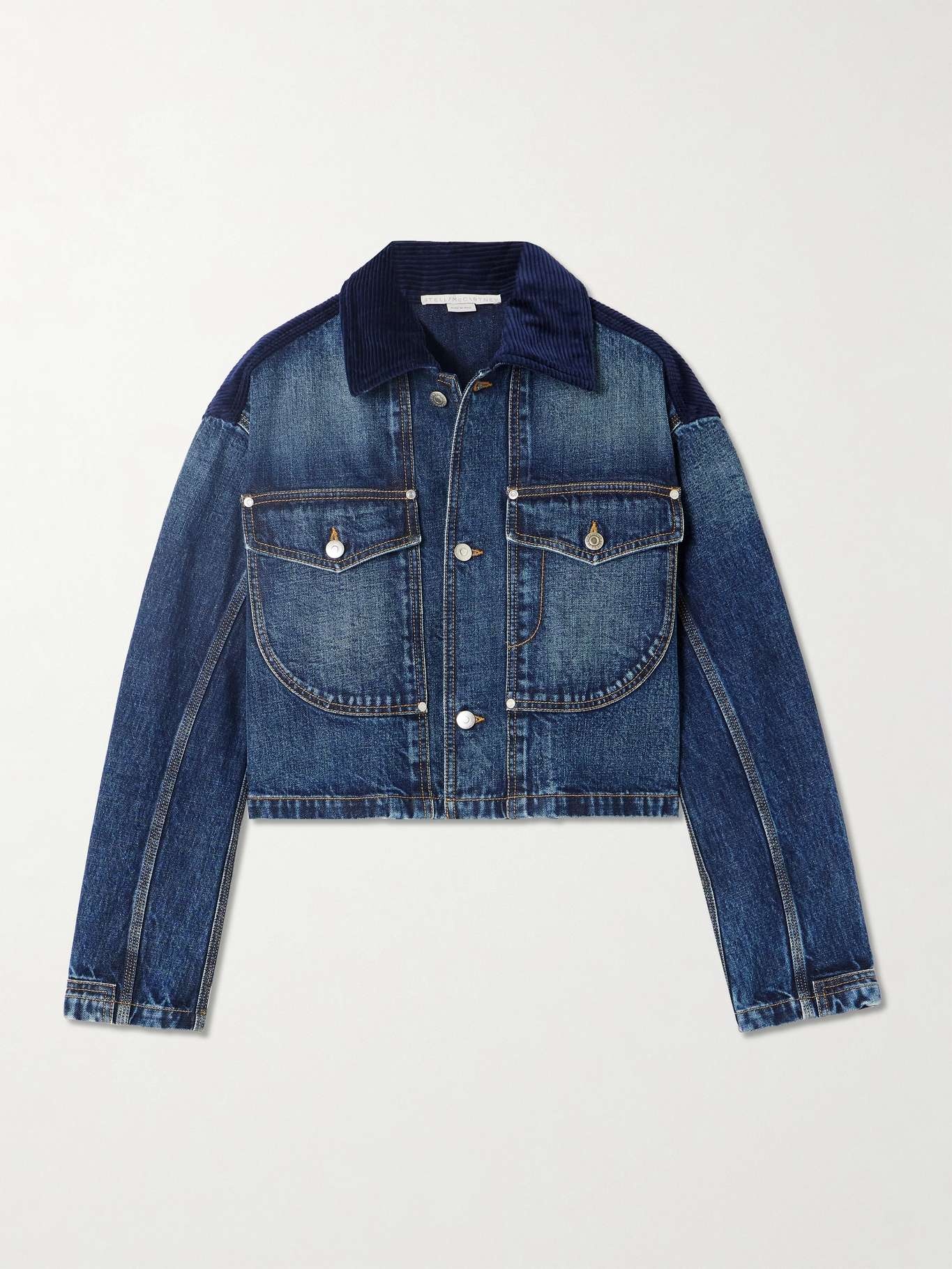 Cropped corduroy-trimmed denim jacket - 1