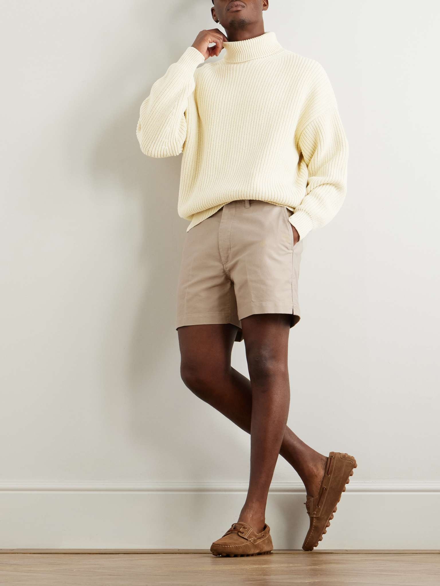 Slim-Fit Straight-Leg Brushed Cotton-Twill Shorts - 2