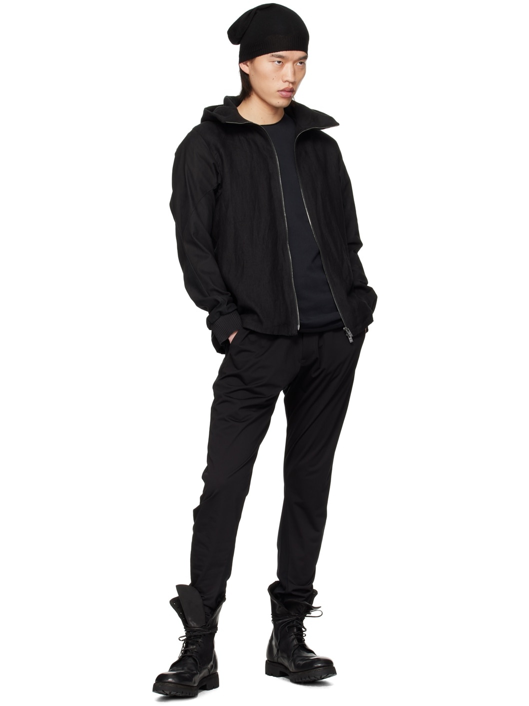 Black Hooded Leather Jacket - 4