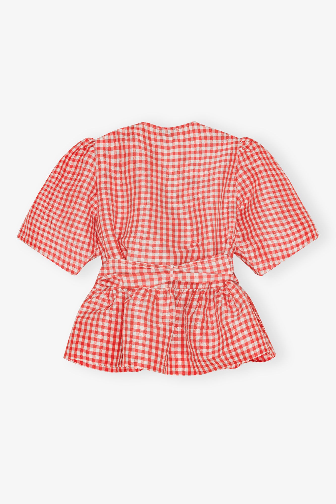 RED CRINKLED CHECK TAFFETA BLOUSE - 6