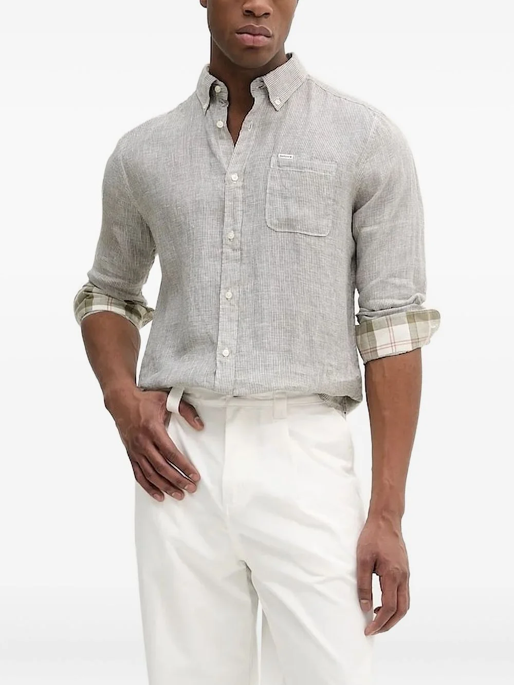check-lined linen shirt - 1