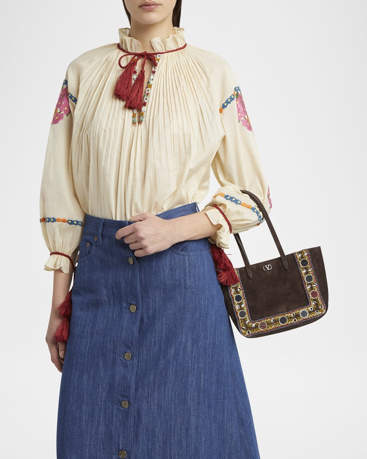 Nellcote Mirror-Embellished Suede Mini Tote Bag - 2