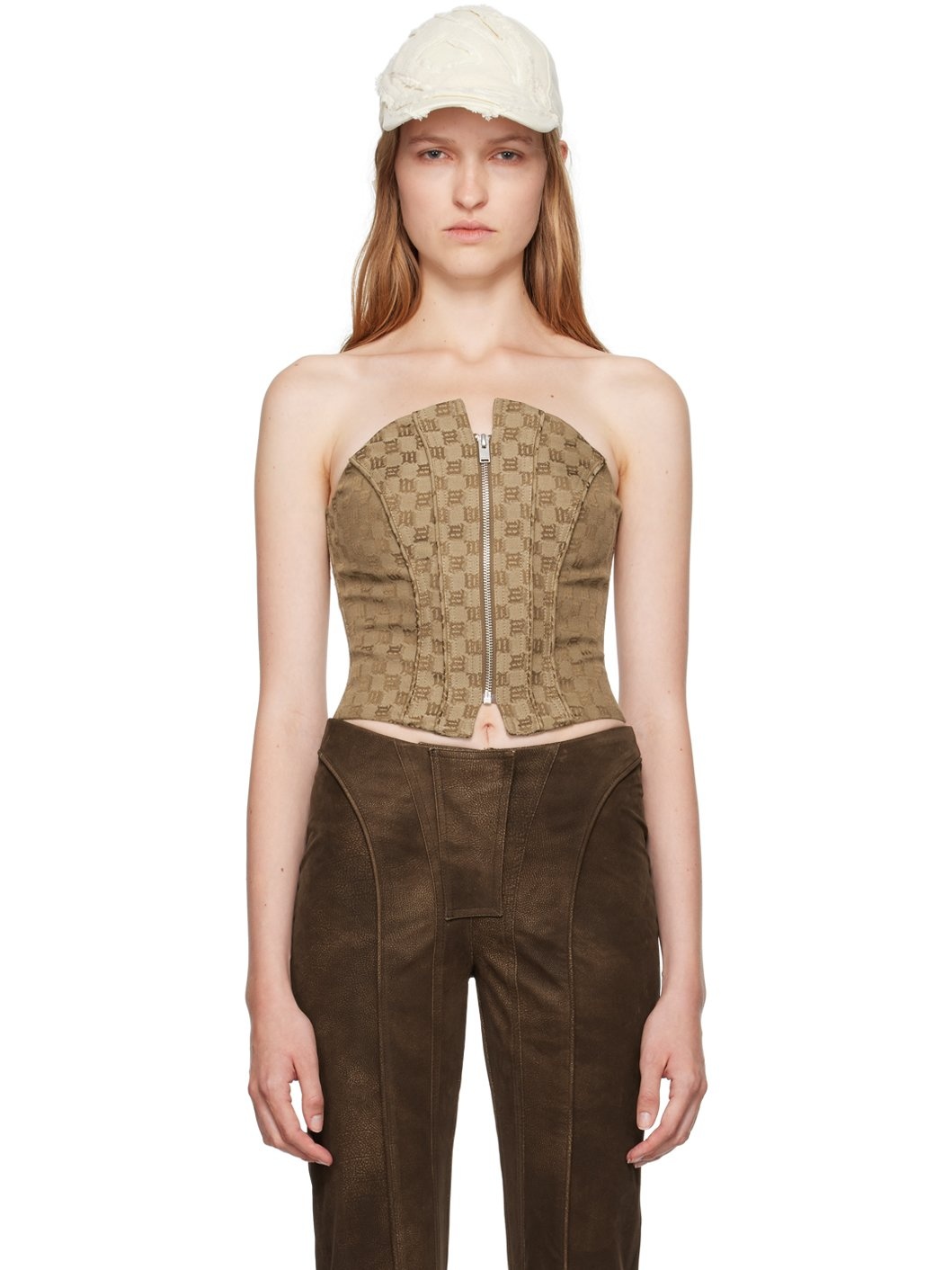 Beige Jacquard Monogram Top - 1