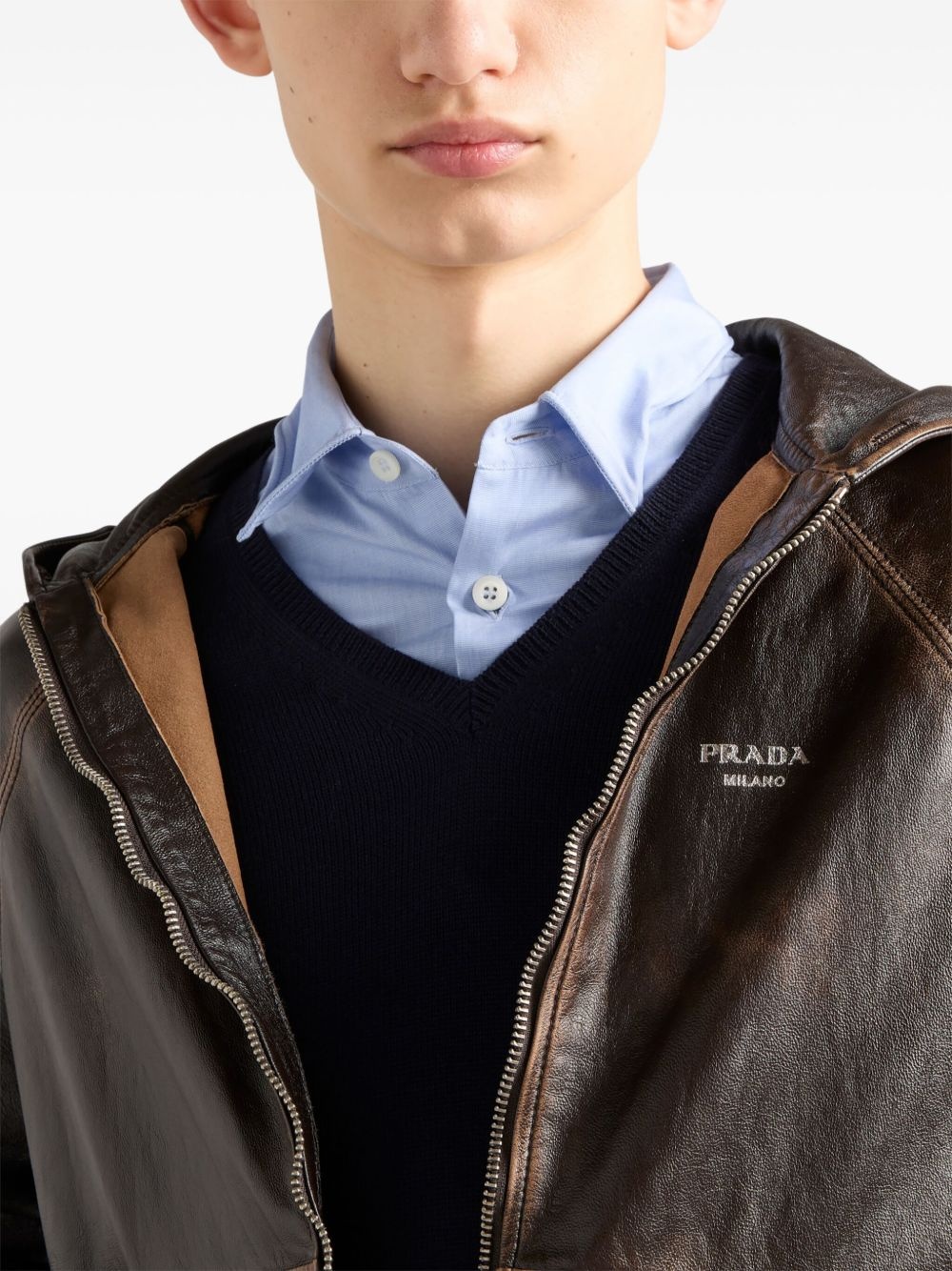 hooded leather jacket - 5