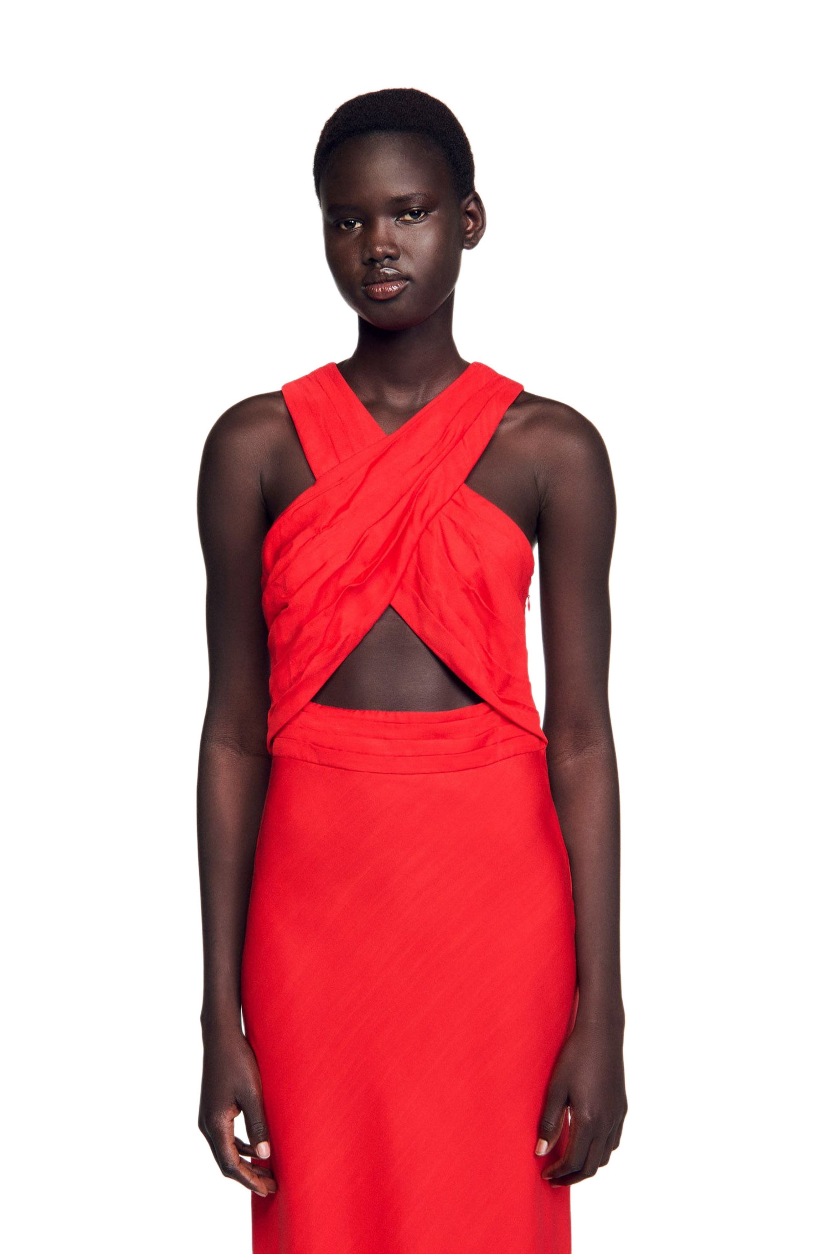 SANDRO Long wraparound dress in Red at Nordstrom - 5
