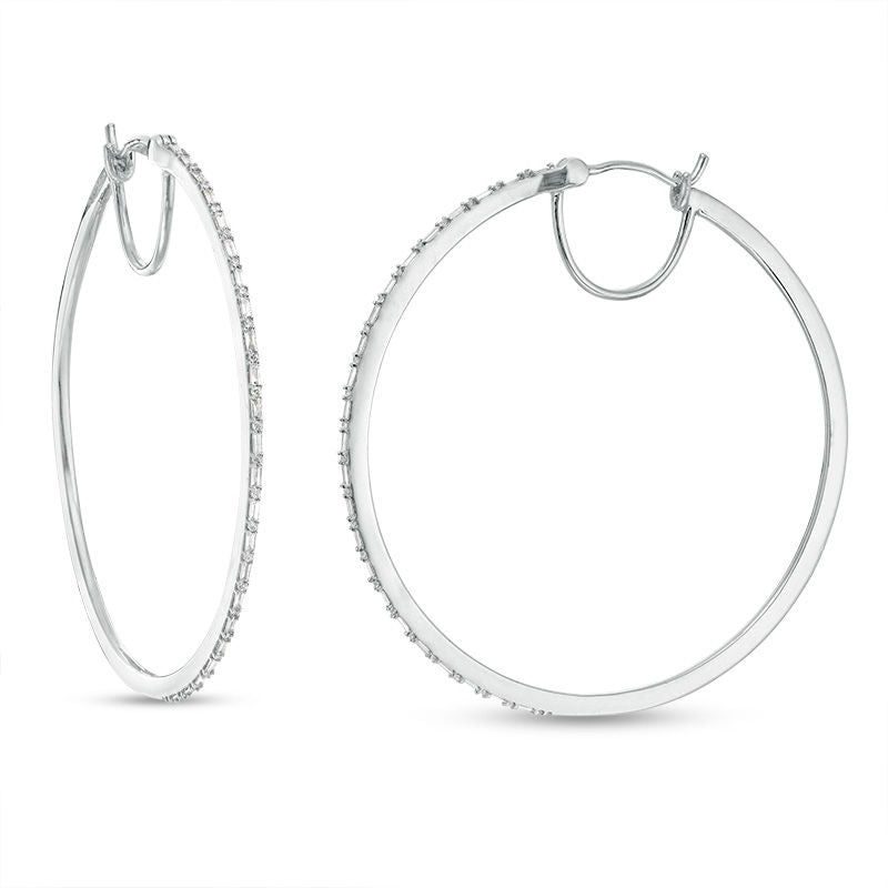 Zales - Zales 1/2 CT. T.W. Baguette and Round Diamond Alternating Hoop Earrings in 10K White Gold New - 13