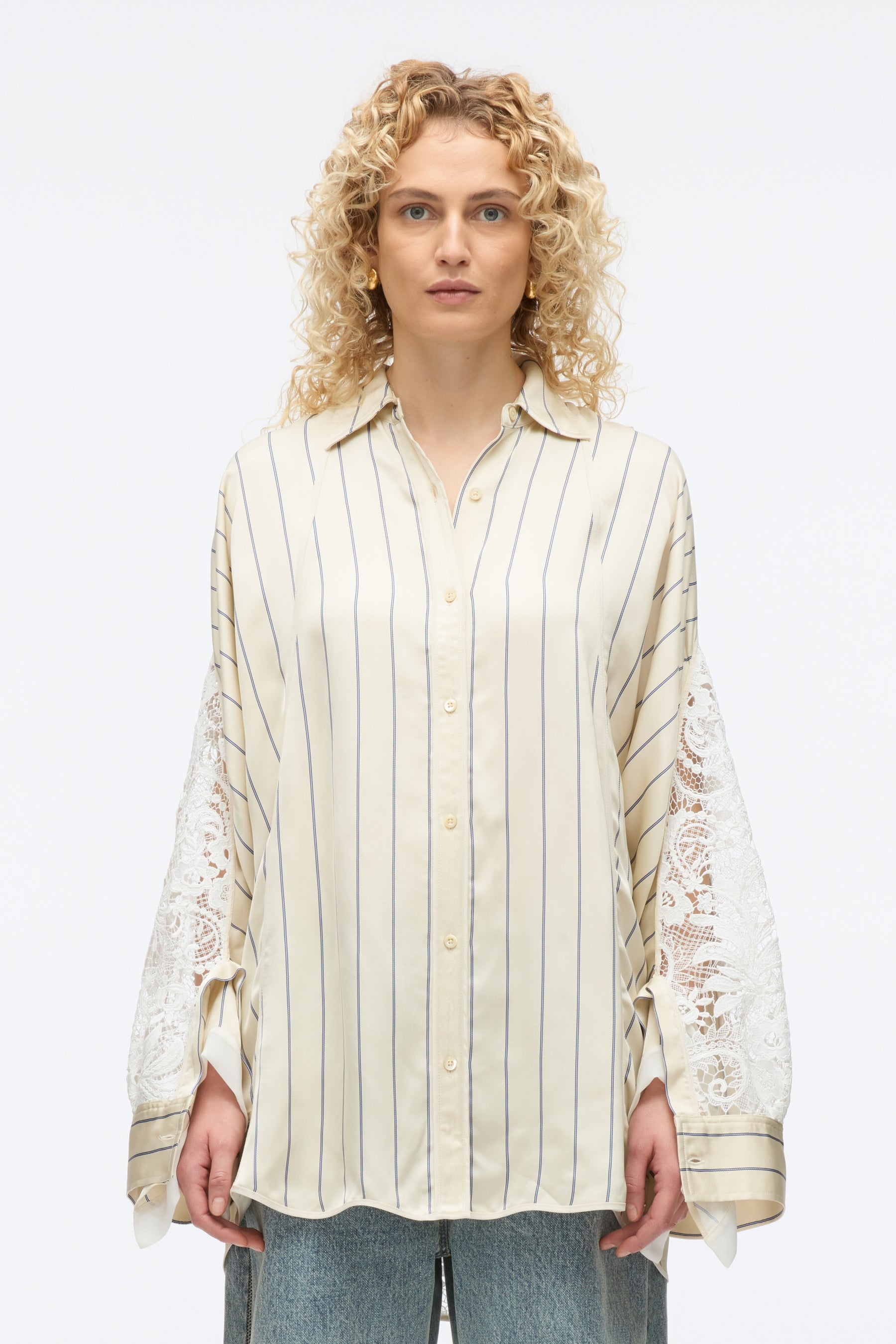 Stripe Shirt with Corded Lace - 3