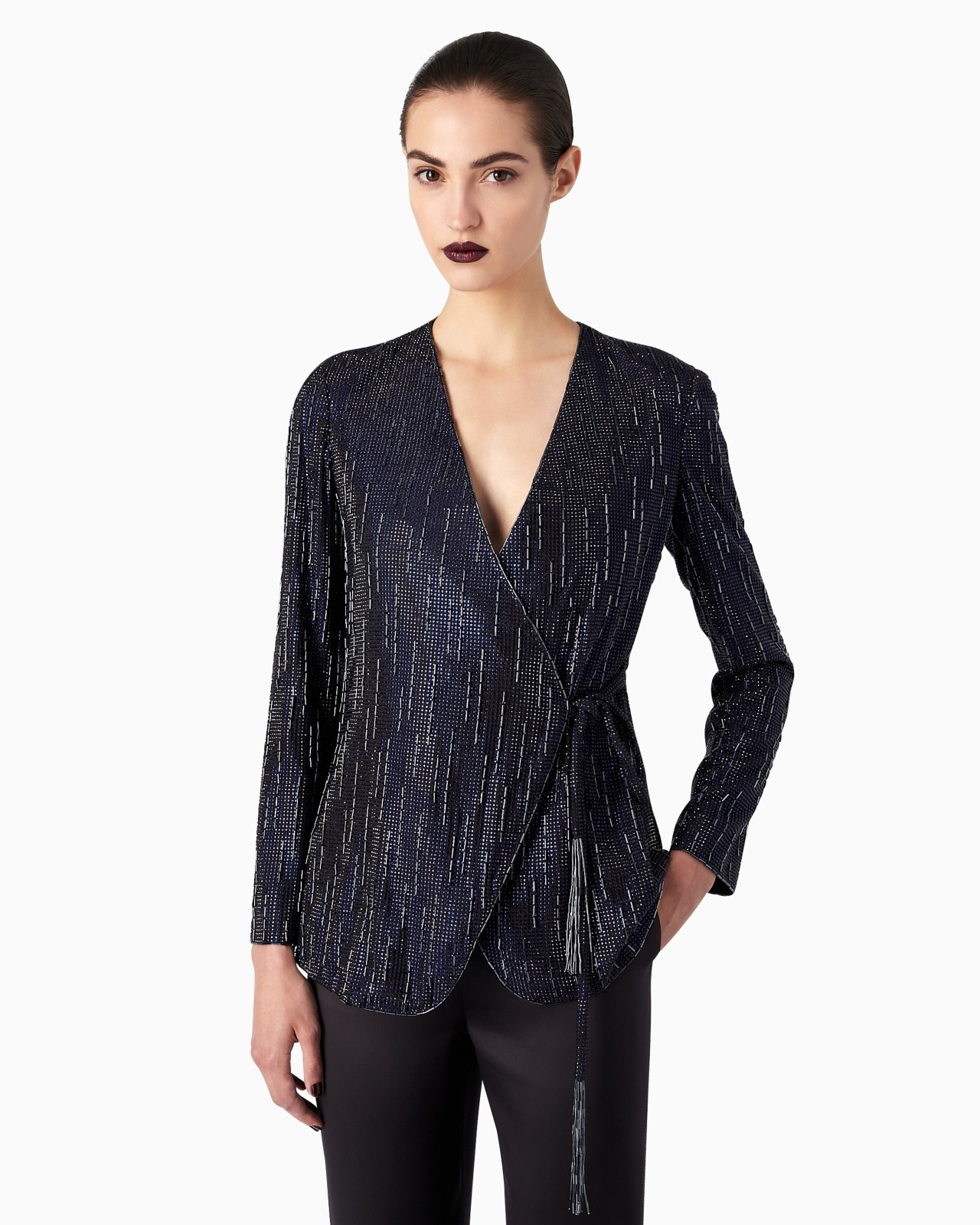 Long silk jacket with crystal embroidery - 2