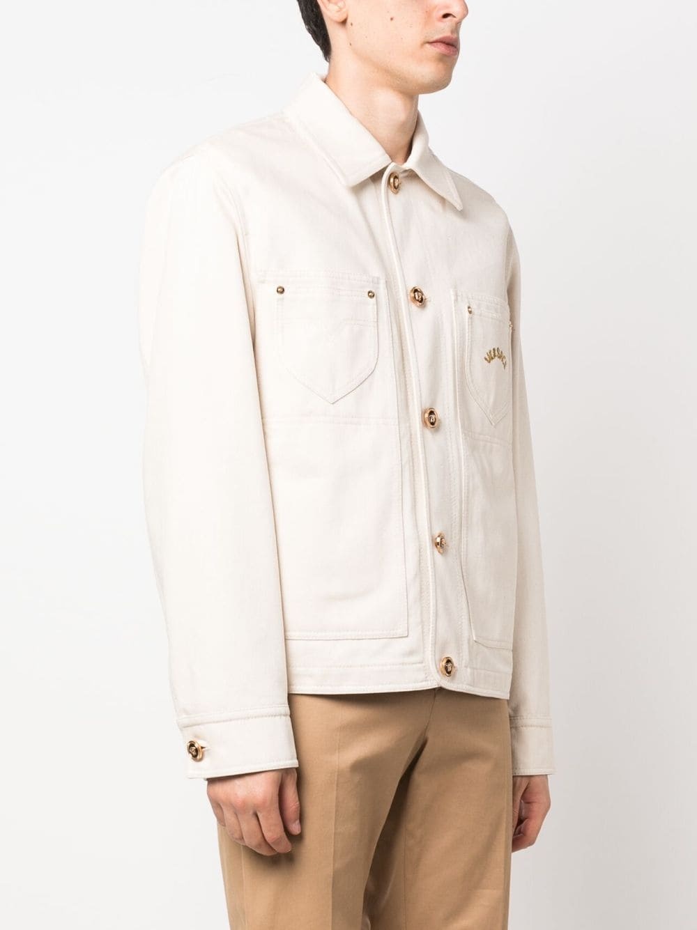 logo-print cotton shirt jacket - 3