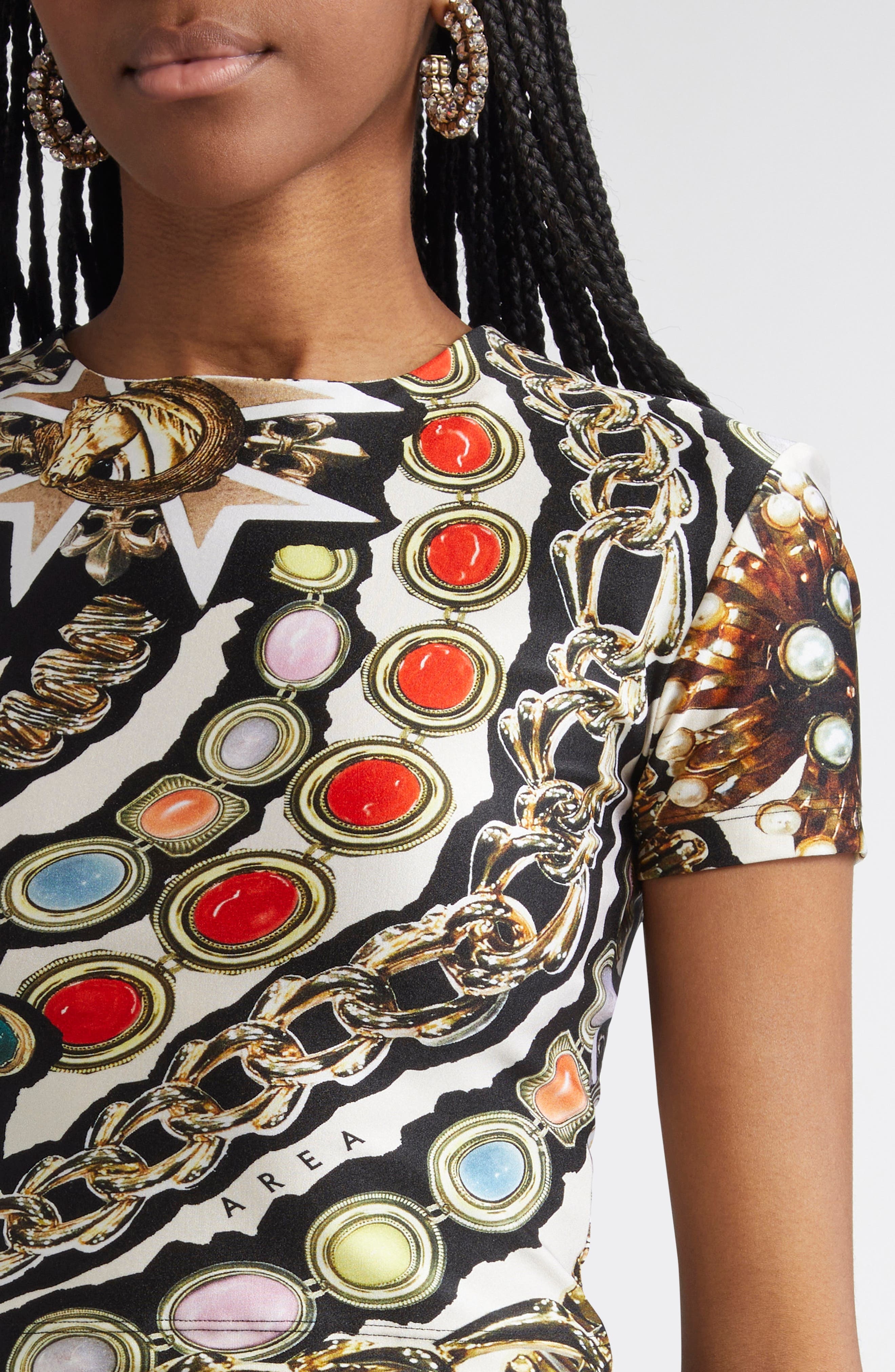 Area Gemstone Chain Print Crop Top in Black Multi at Nordstrom - 5
