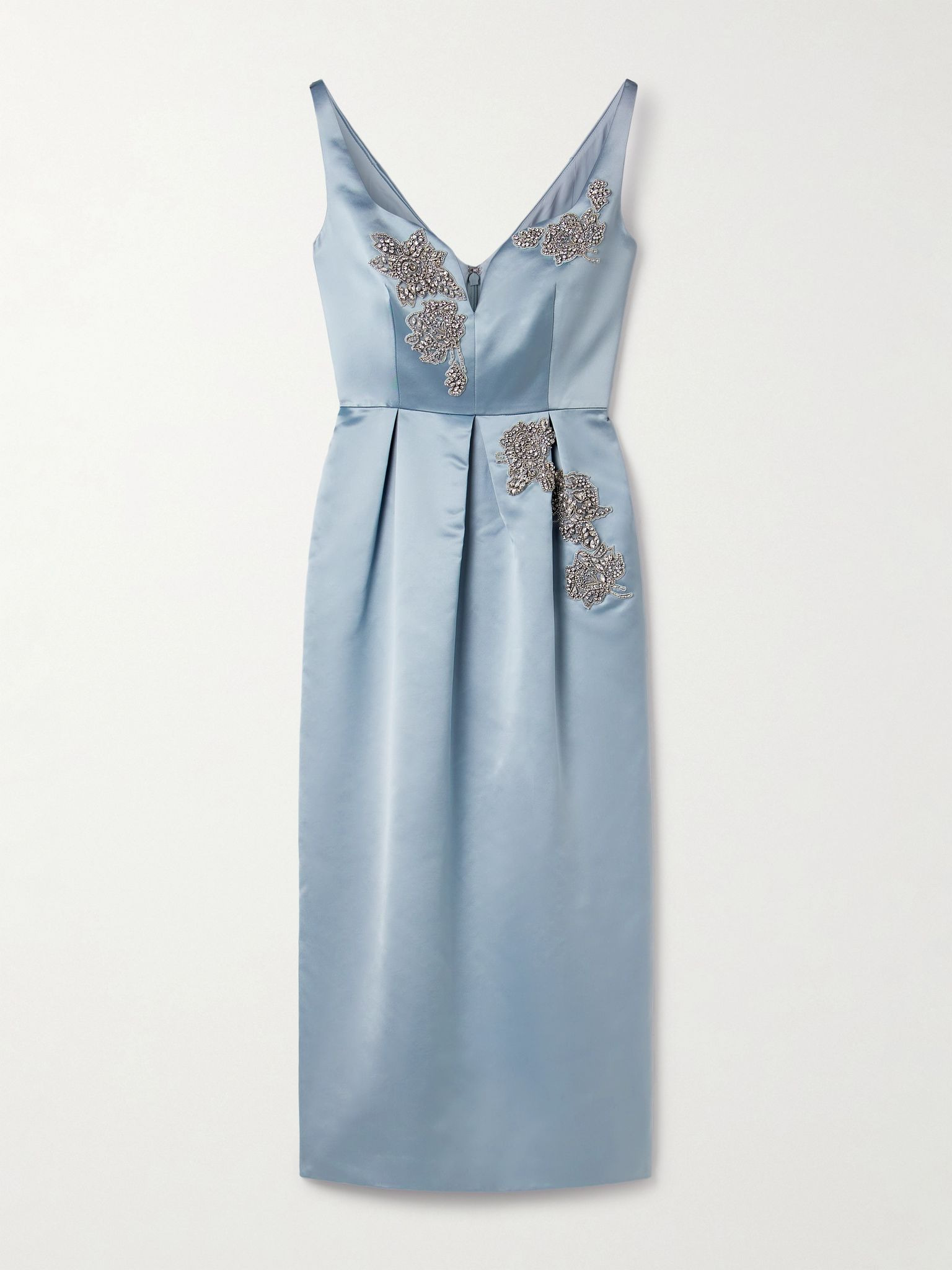 Embellished pleated satin midi dress Sky blue - 1