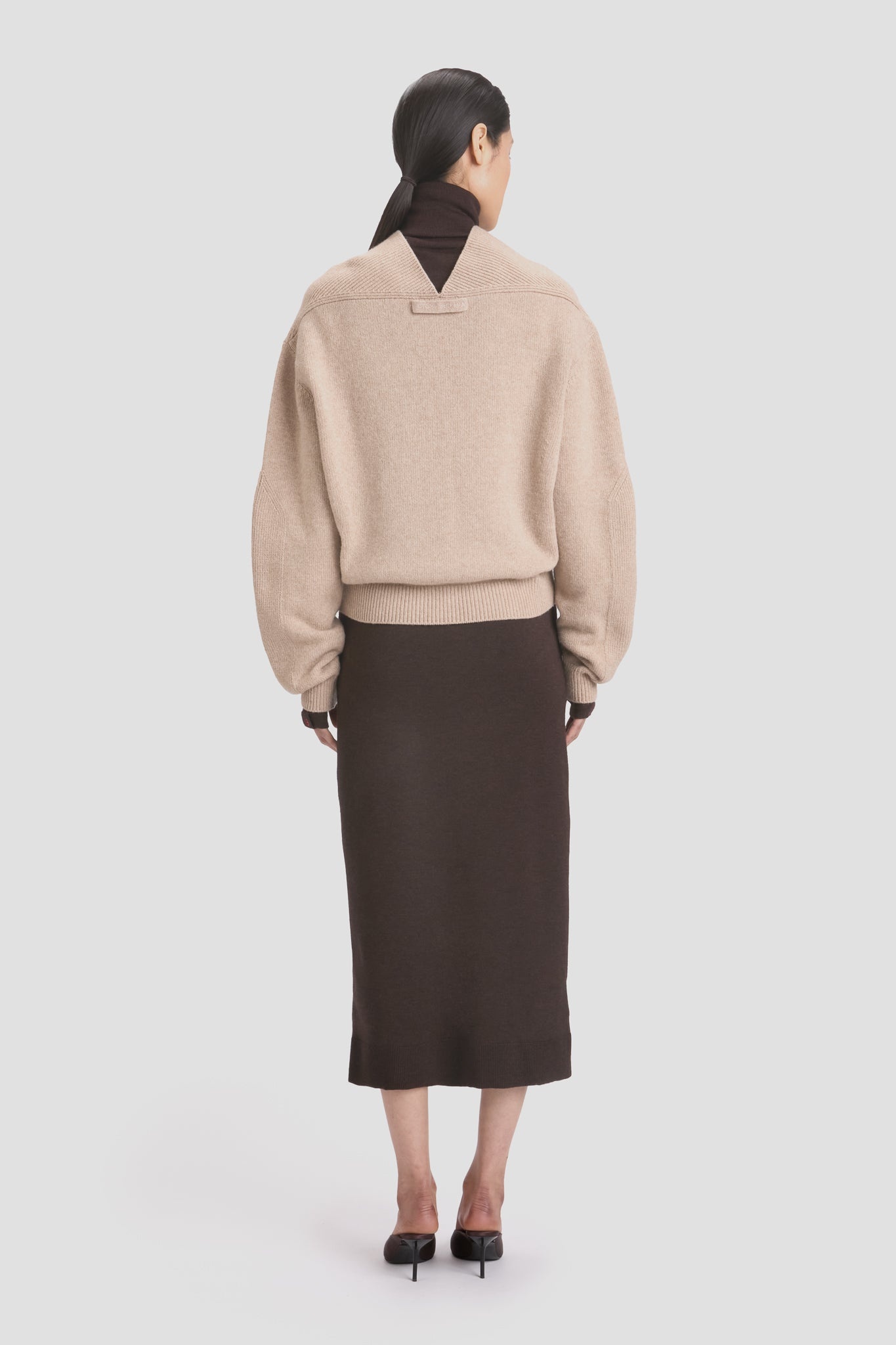 V-Neck Yoke Detail Jumper In Sand - 5