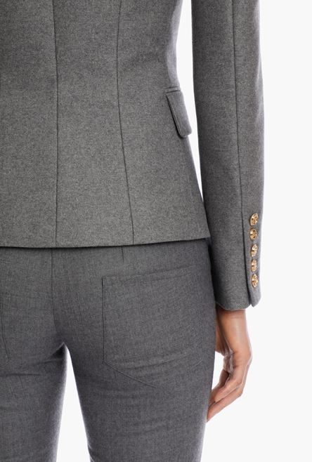 Heather gray wool blazer with gold-tone double-breasted buttoned closure - 8