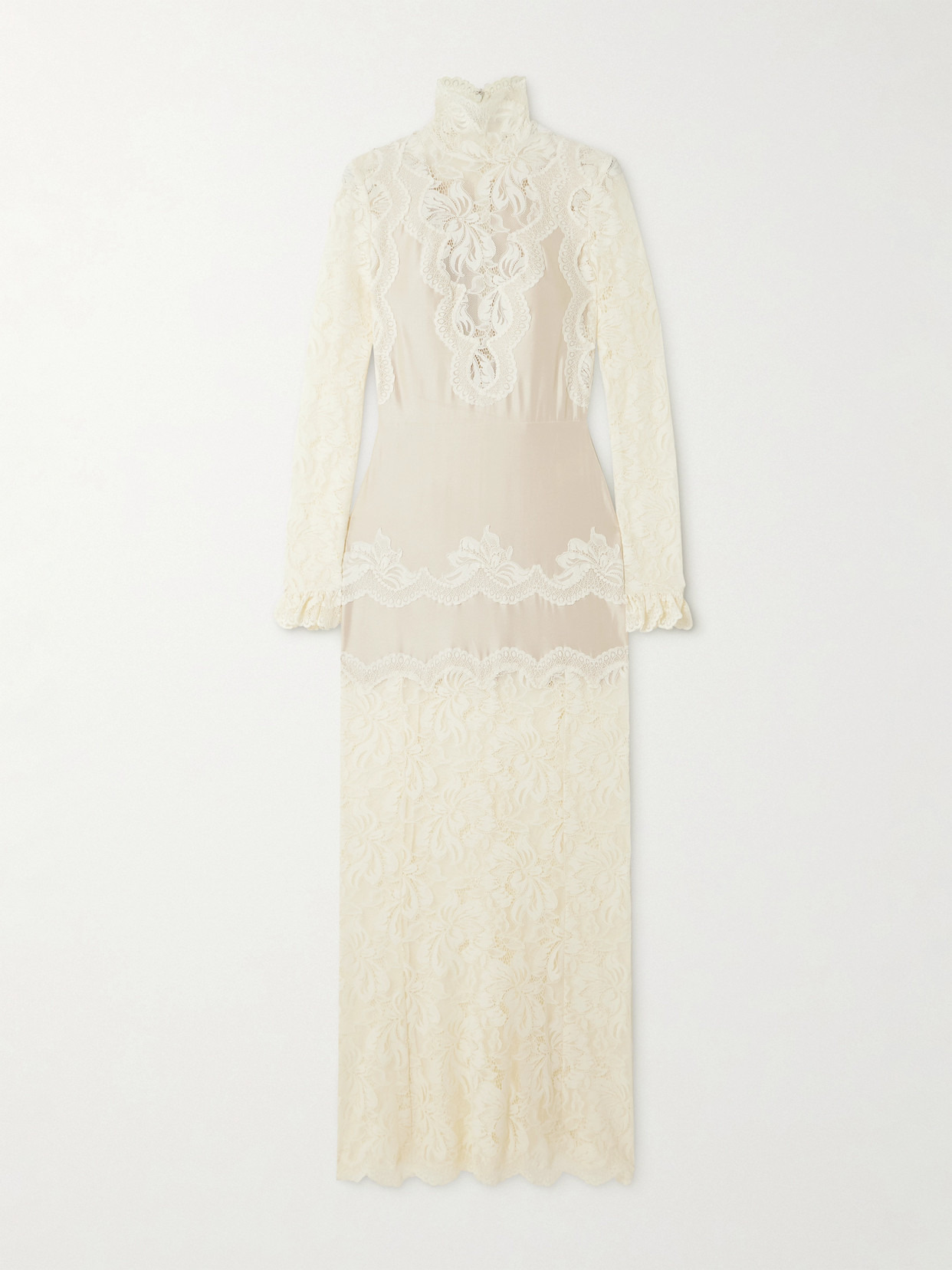 Lace-trimmed Silk-satin Maxi Dress - 1