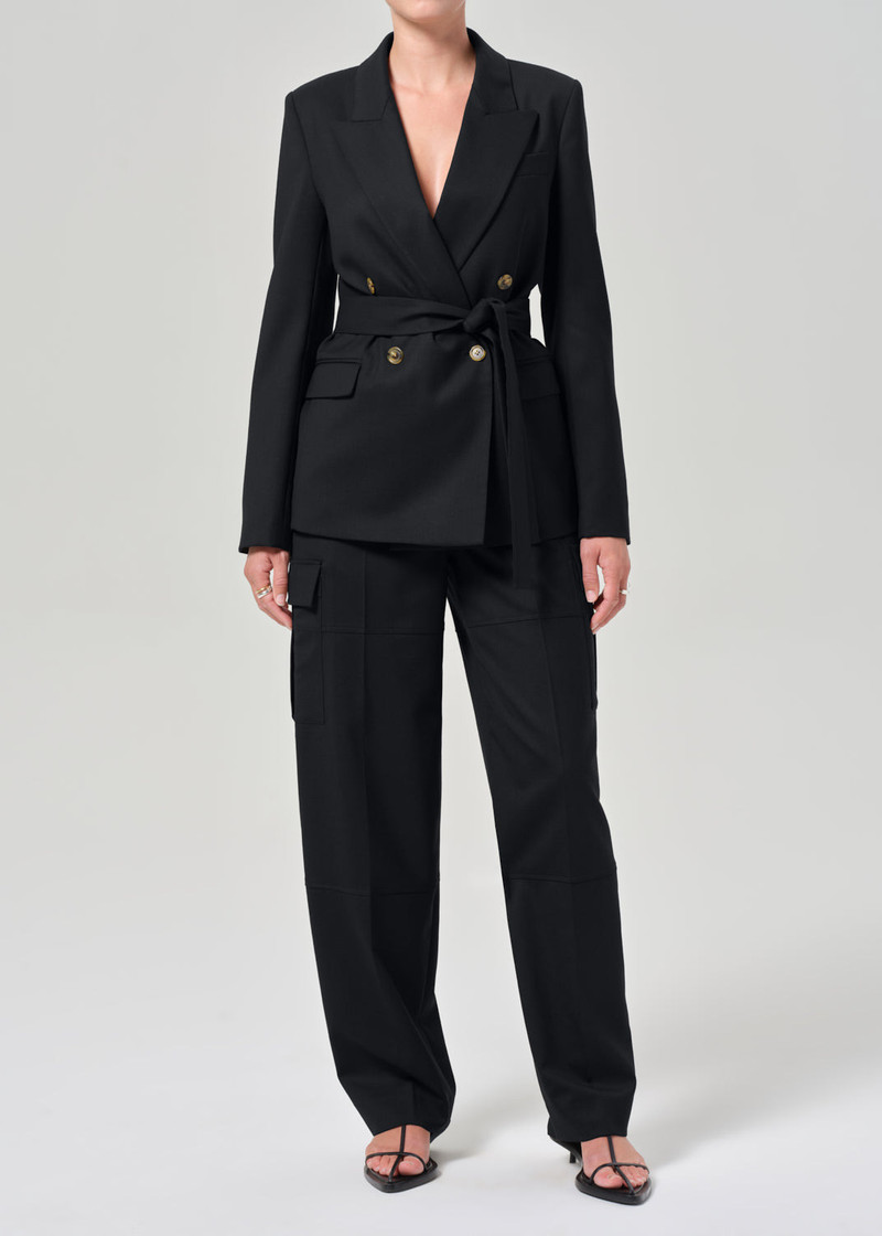 Belted Peak Label Blazer In Black 1