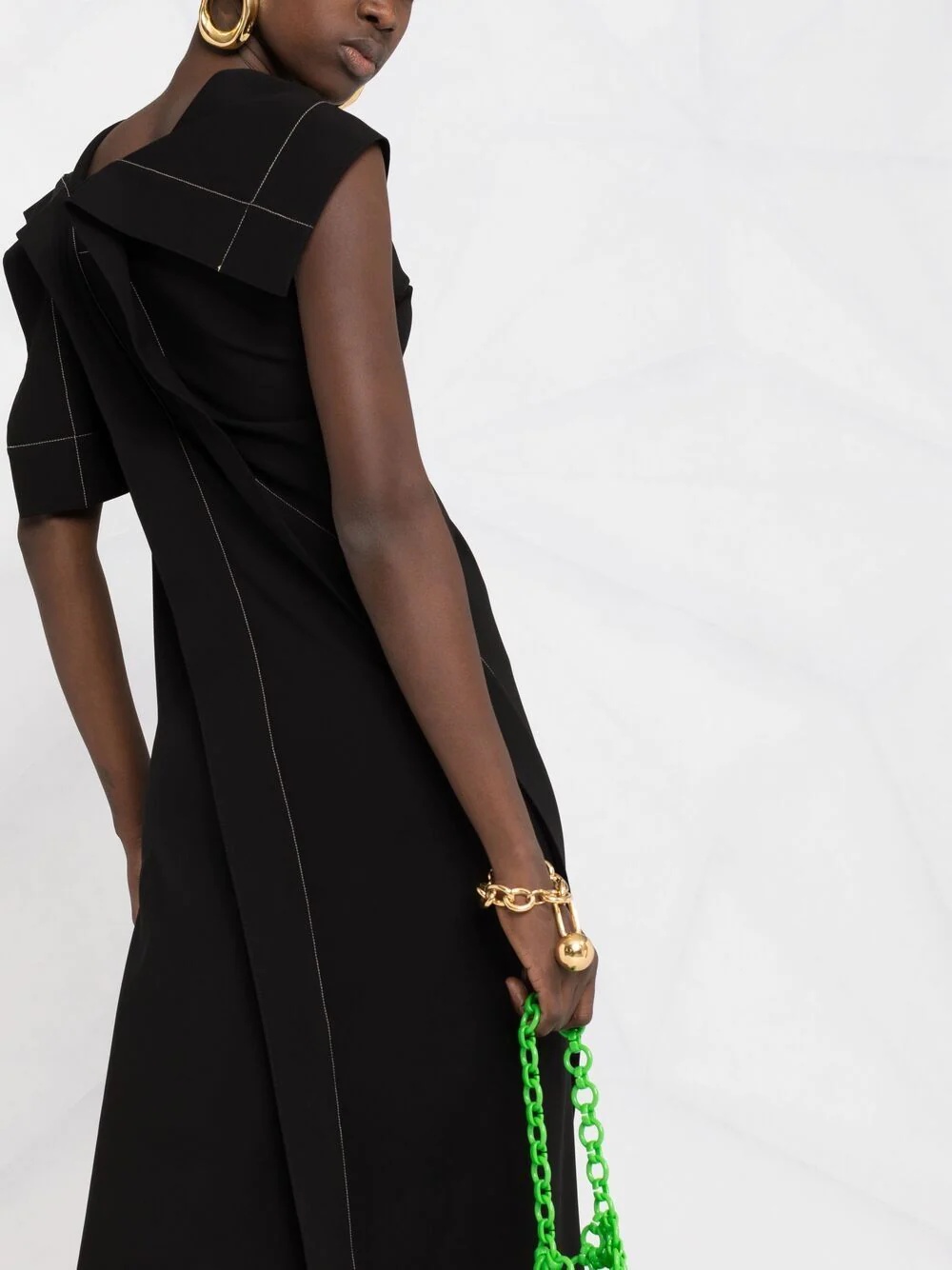 contrast stitching draped dress - 3