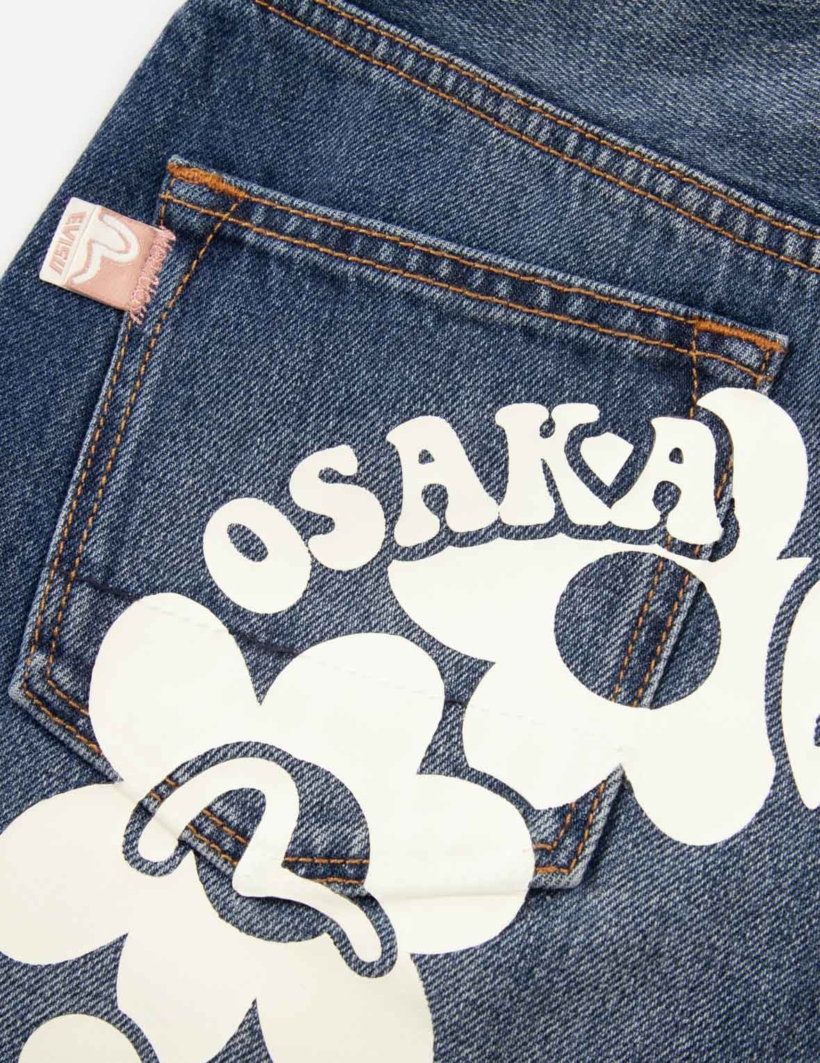 FLORAL SEAGULL PLASTISOL DAICOCK PRINT WIDE LEG JEANS - 8
