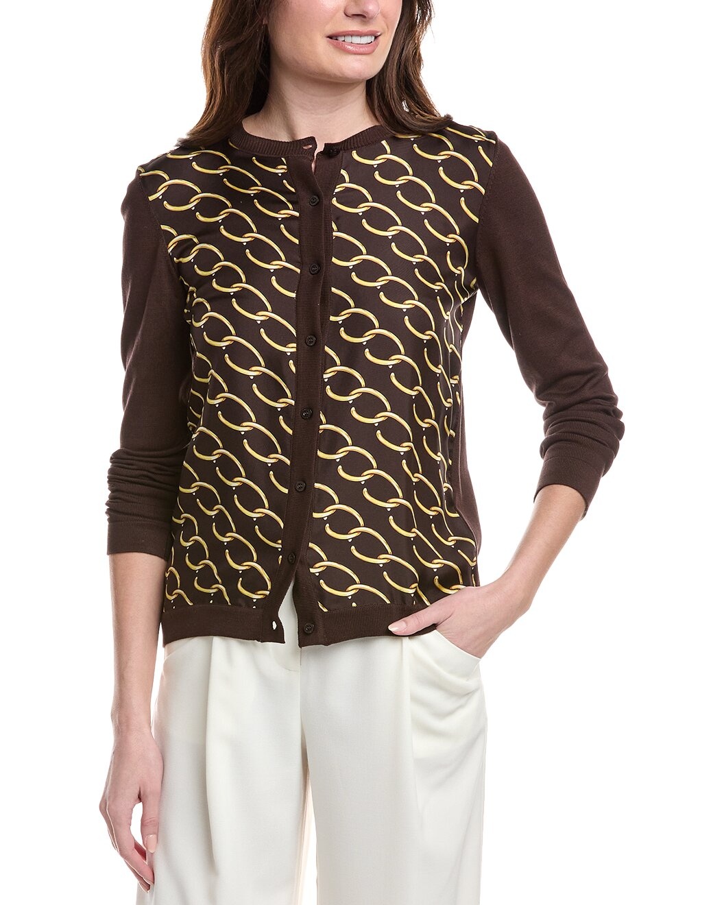 Oscar de la Renta Oscar Chain Silk Twill Cardigan - 1