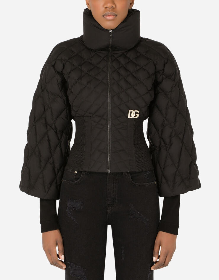 Quilted nylon jacket with knit sleeves and crystal DG embellishment - 1