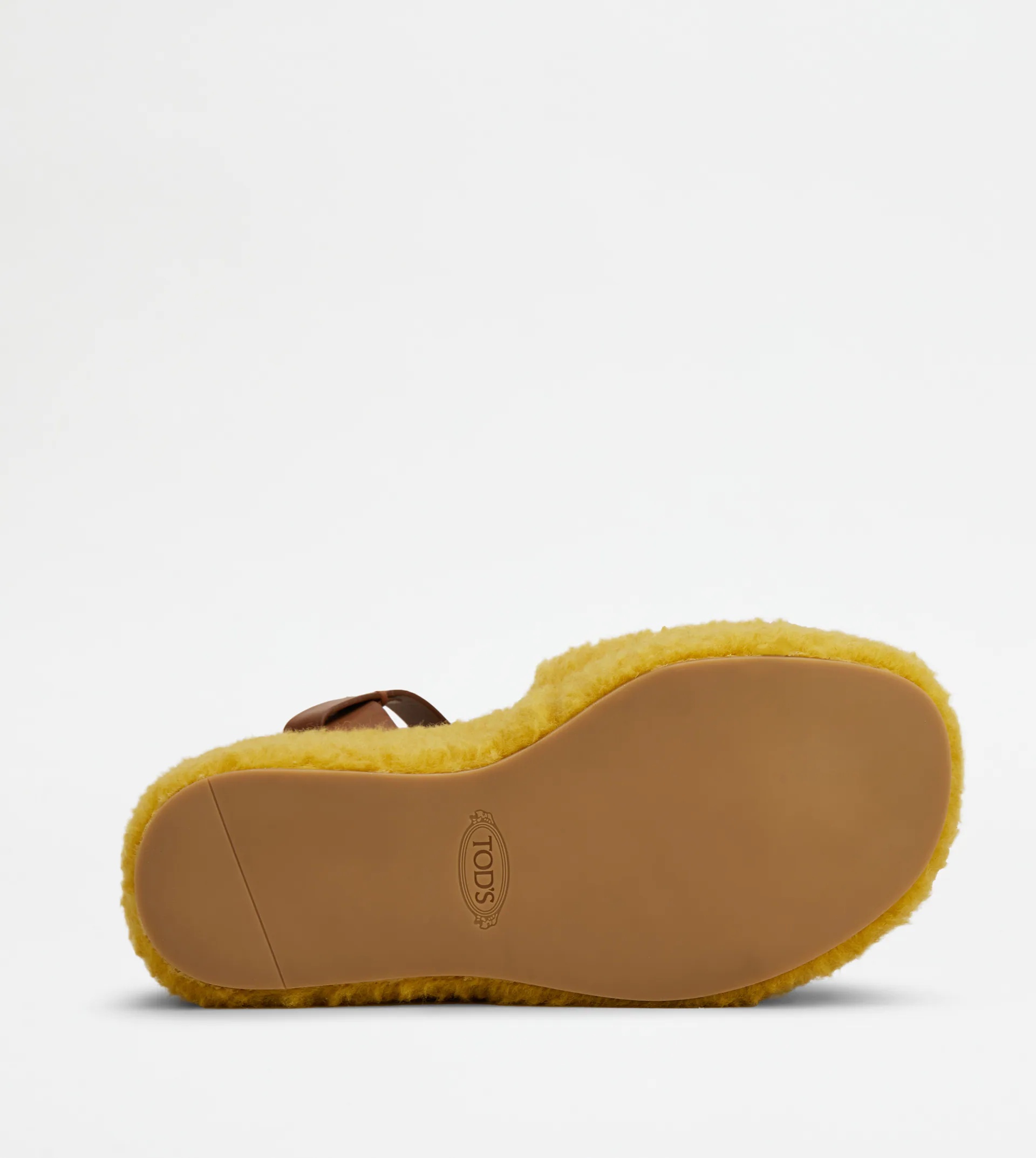 WEDGE SANDALS IN LEATHER AND WOOL - YELLOW - 4