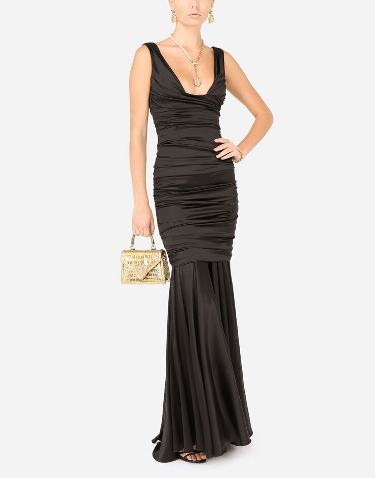 Long satin dress with draping - 6