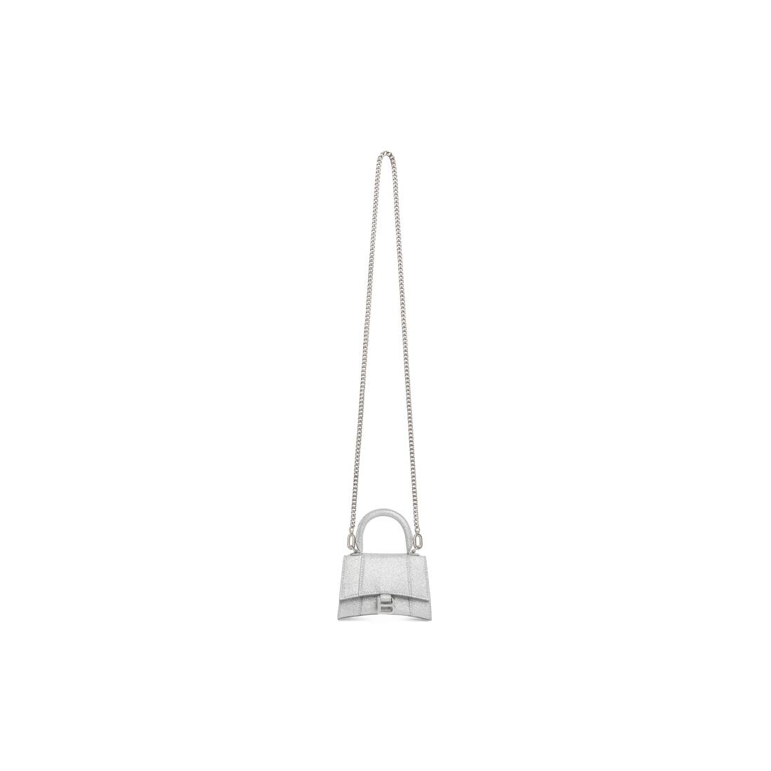 Women's Hourglass Mini Handbag With Chain In Sparkling Fabric  in Silver - 6