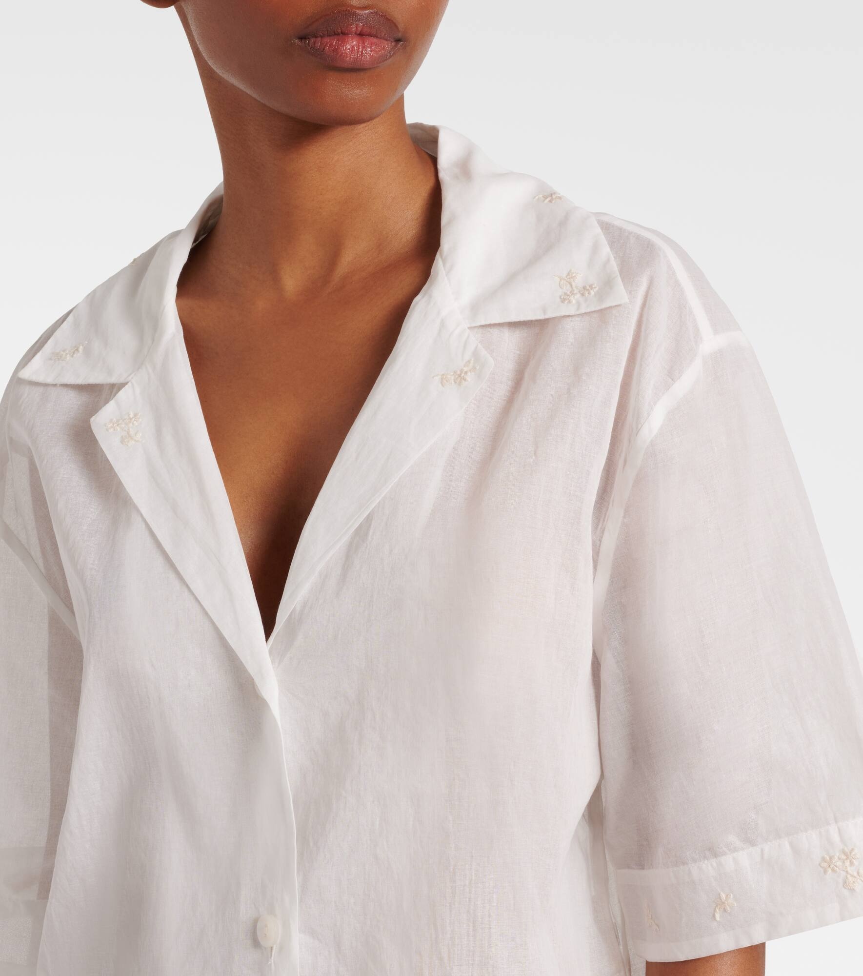 Floral semi-sheer cotton organza shirt - 4