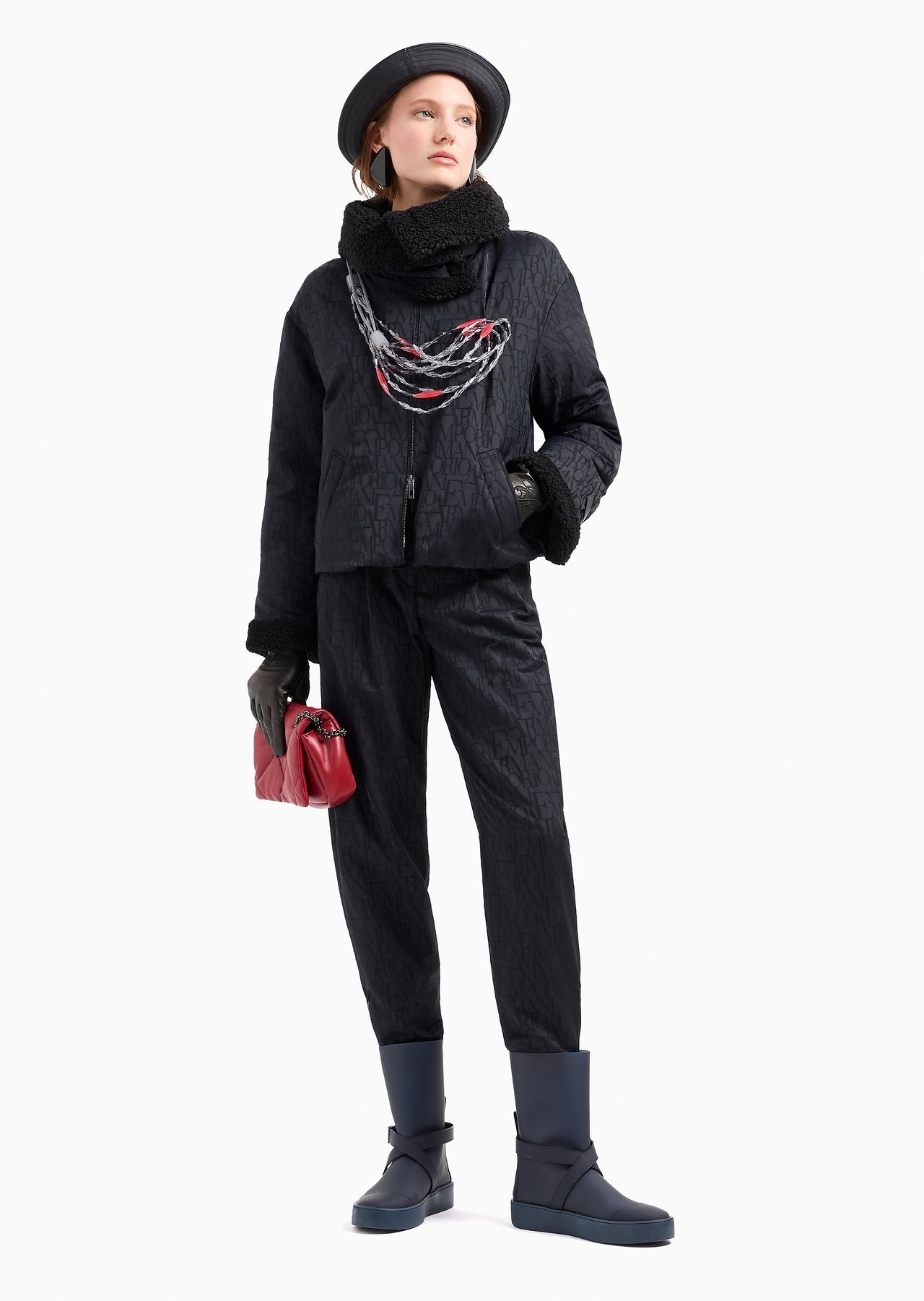 Wool-blend jacket with all-over lettering jacquard and teddy details - 4