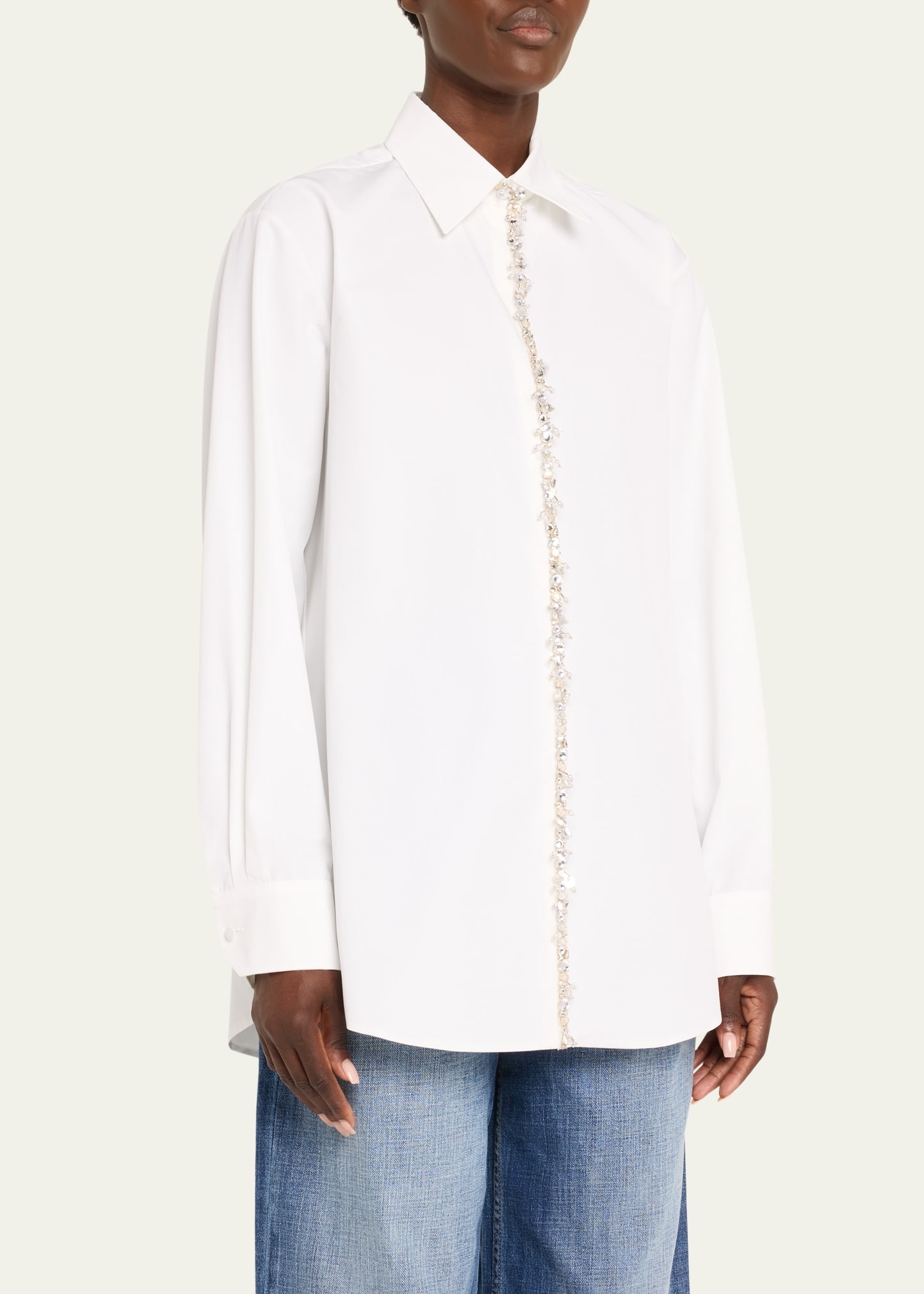 Poplin Button-Front Shirt with Crystal Trim Placket - 4