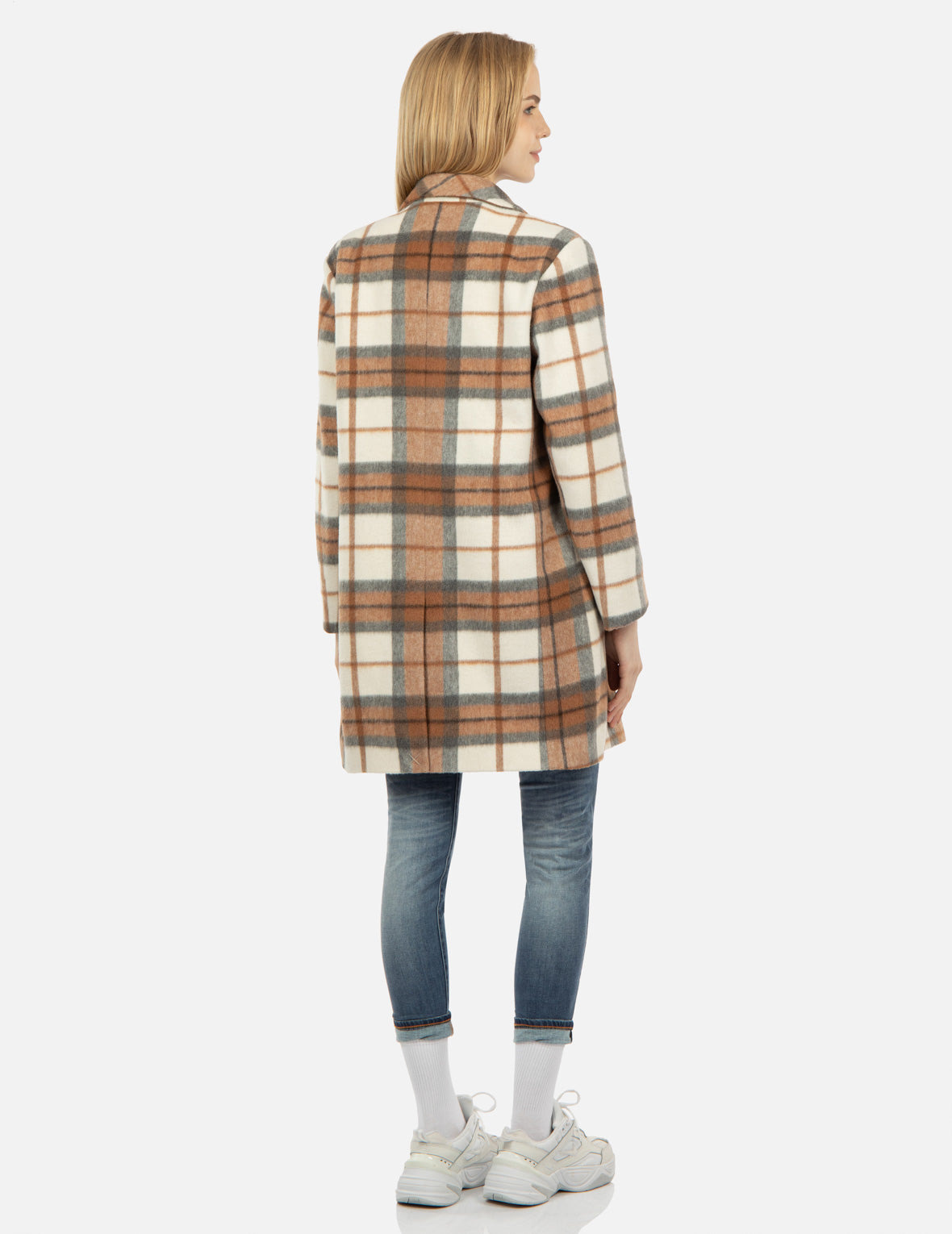 SEAGULL EMBROIDERY CHECKED WOOL-BLEND COAT - 4
