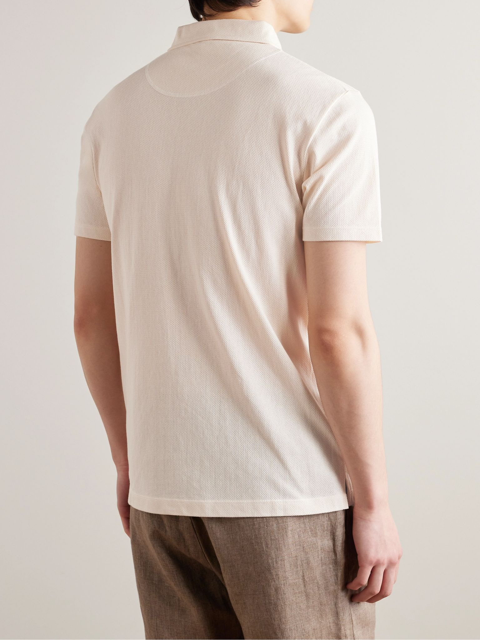 Riviera Slim-Fit Cotton-Mesh Polo Shirt Beige - 4