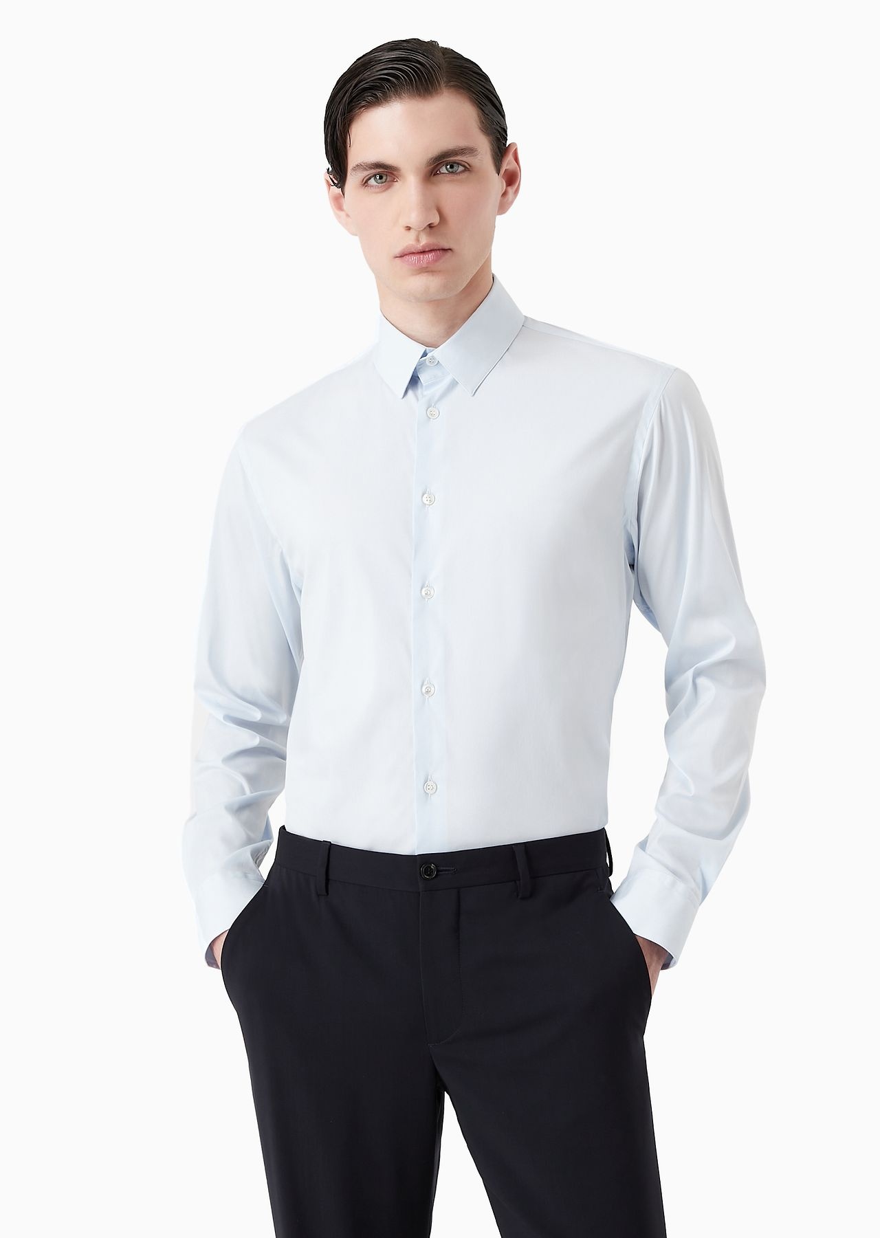 Stretch fabric shirt with collar stays - 3