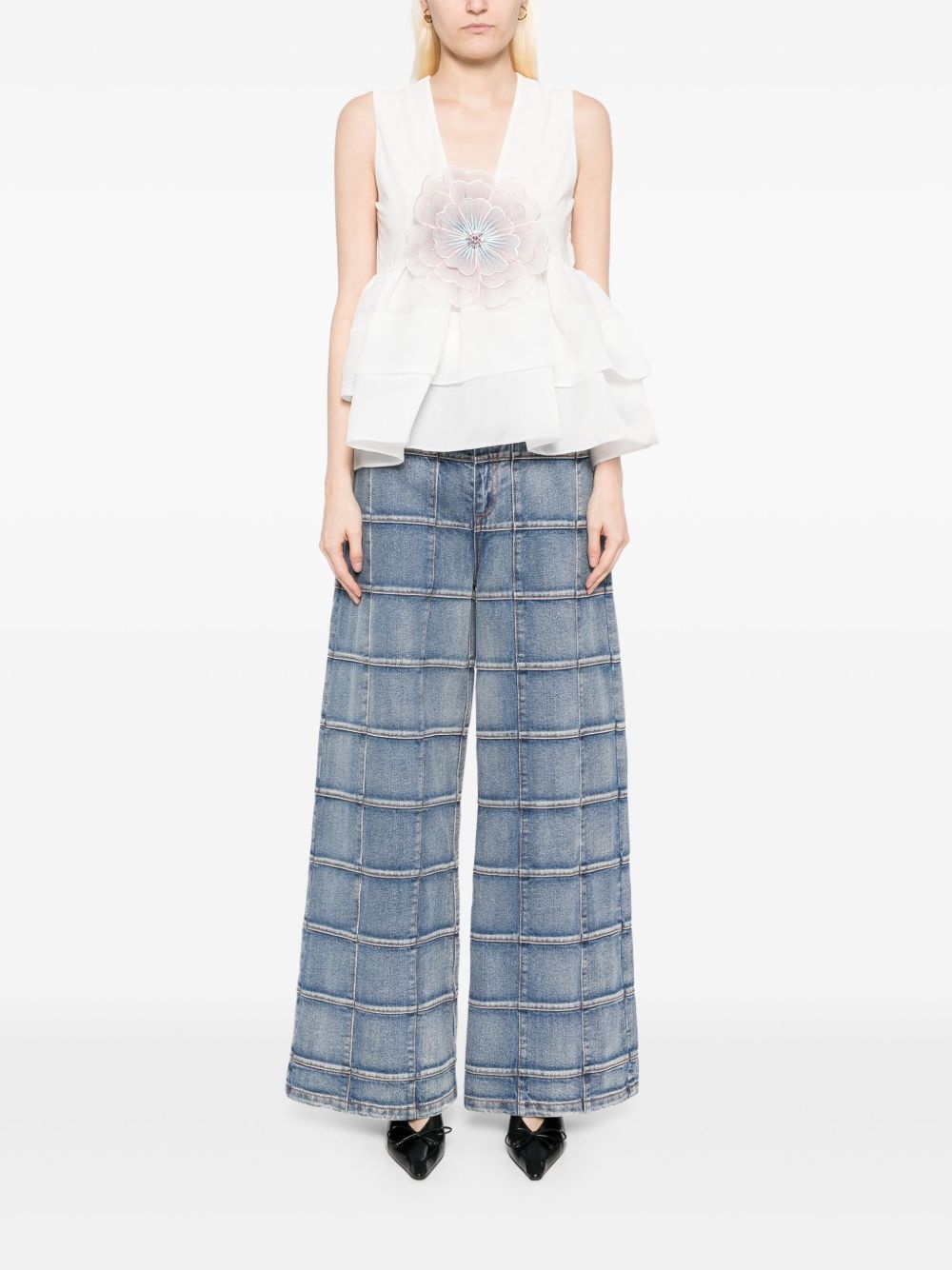 windowpane wide-leg jeans - 2