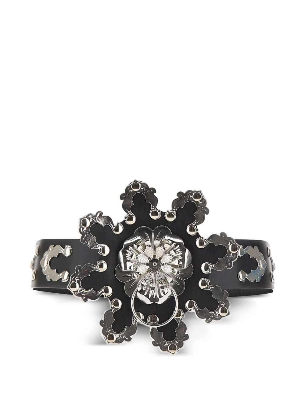 flower-embellished leather belt - 1