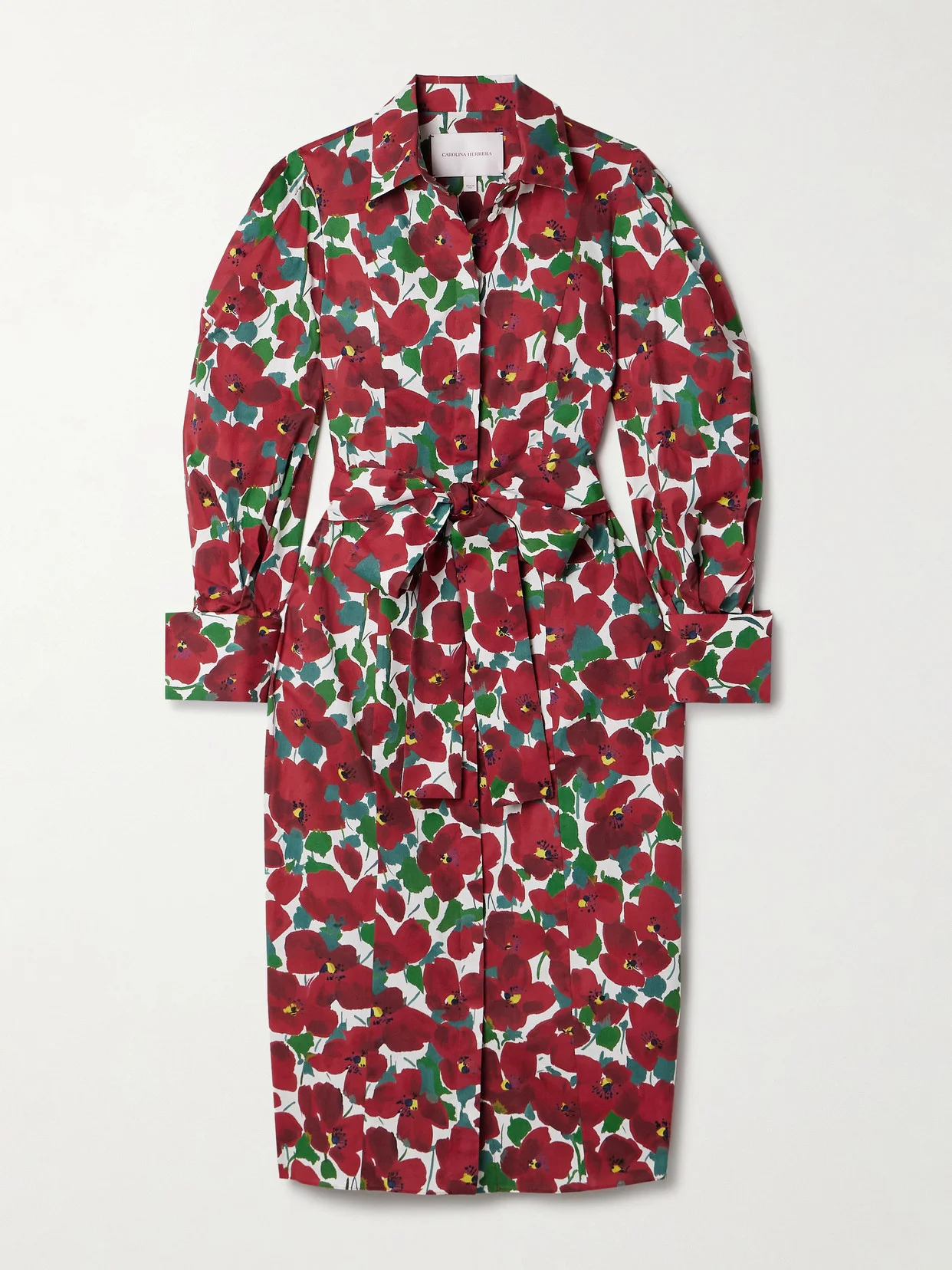 Belted Floral-print Cotton-blend Midi Shirt Dress - 1