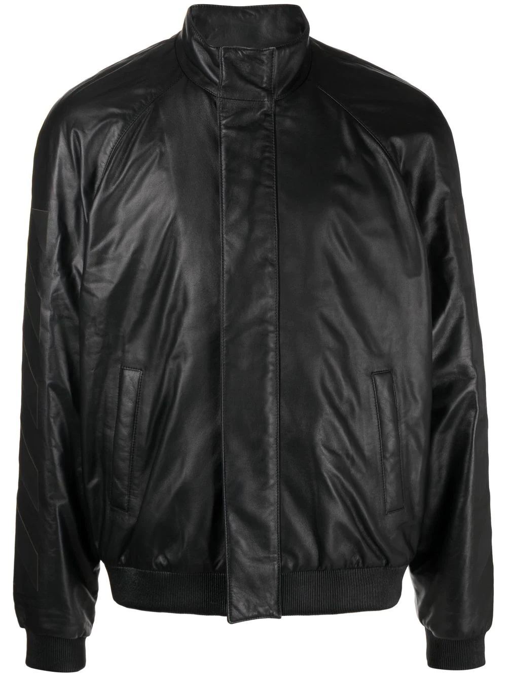 Diag-stripe leather bomber jacket - 1