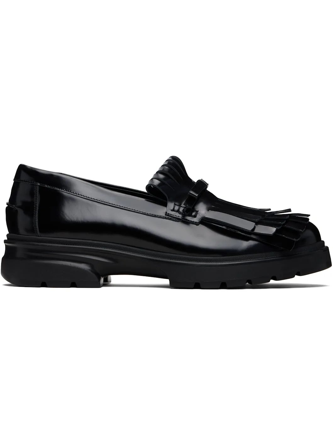 Black Low Tracker Fringe Loafers - 1