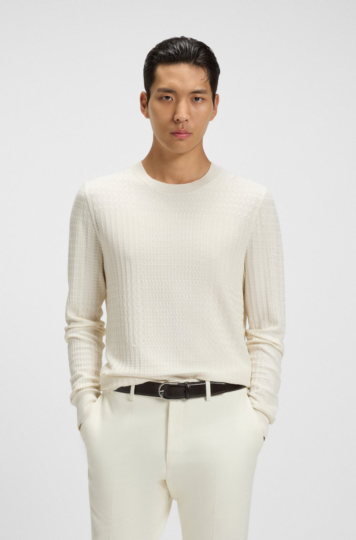 SILK SWEATER WITH PRINCE OF WALES CHECK STRUCTURE - 2