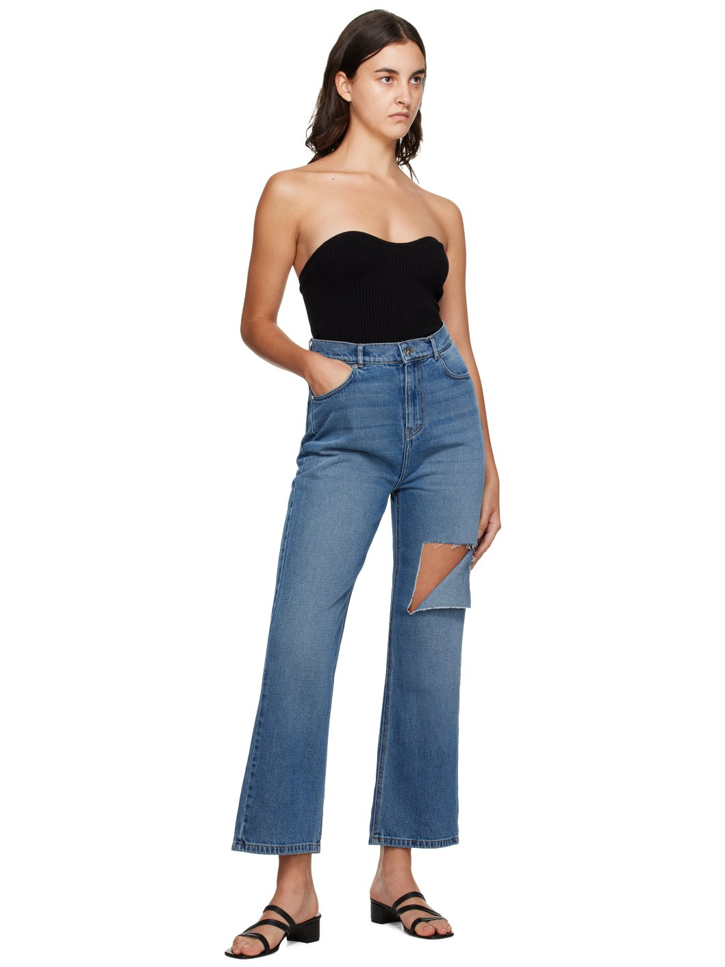 Blue Distressed Jeans - 4