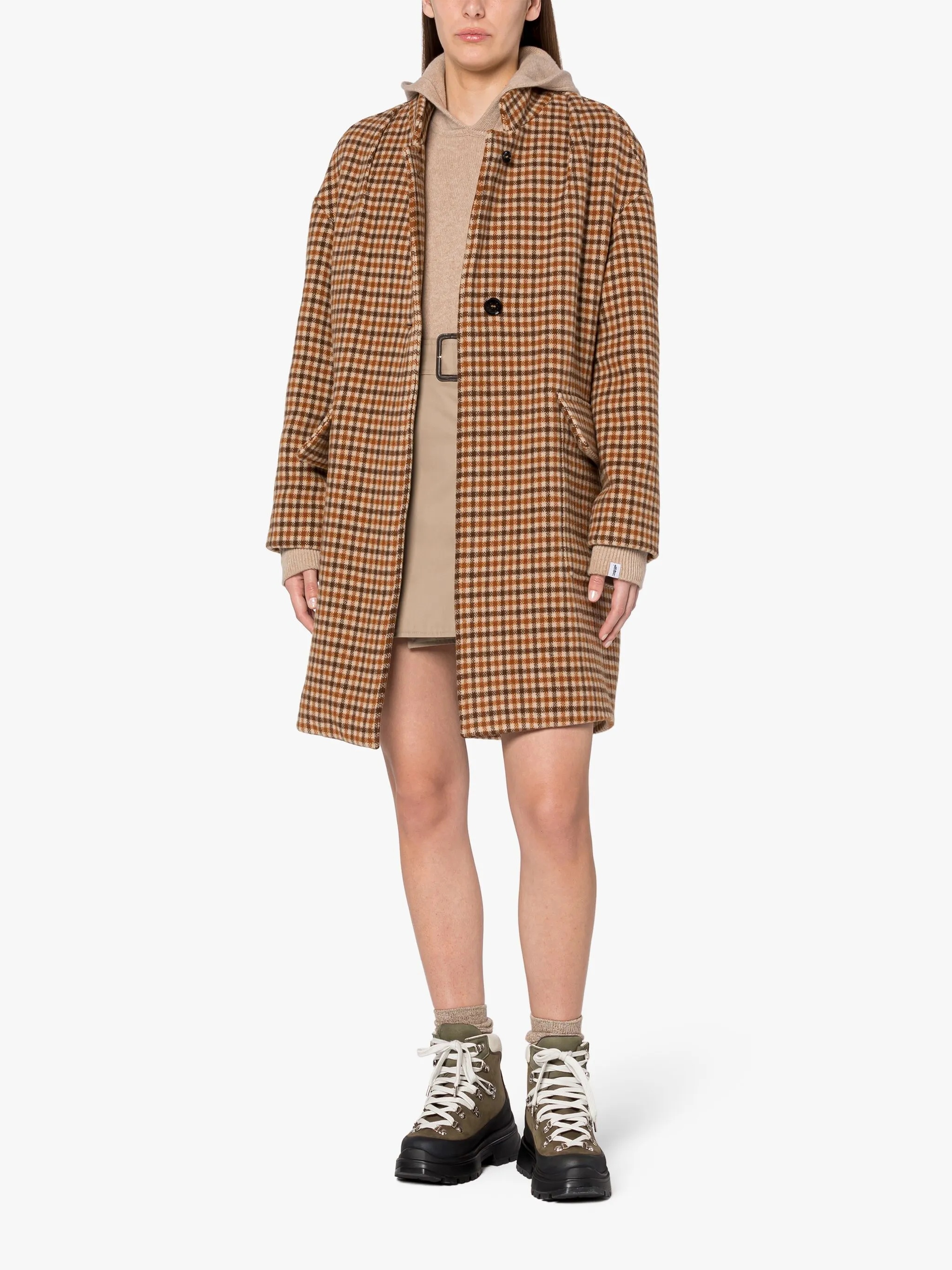 FREDDIE BROWN CHECK WOOL COCOON COAT - 2