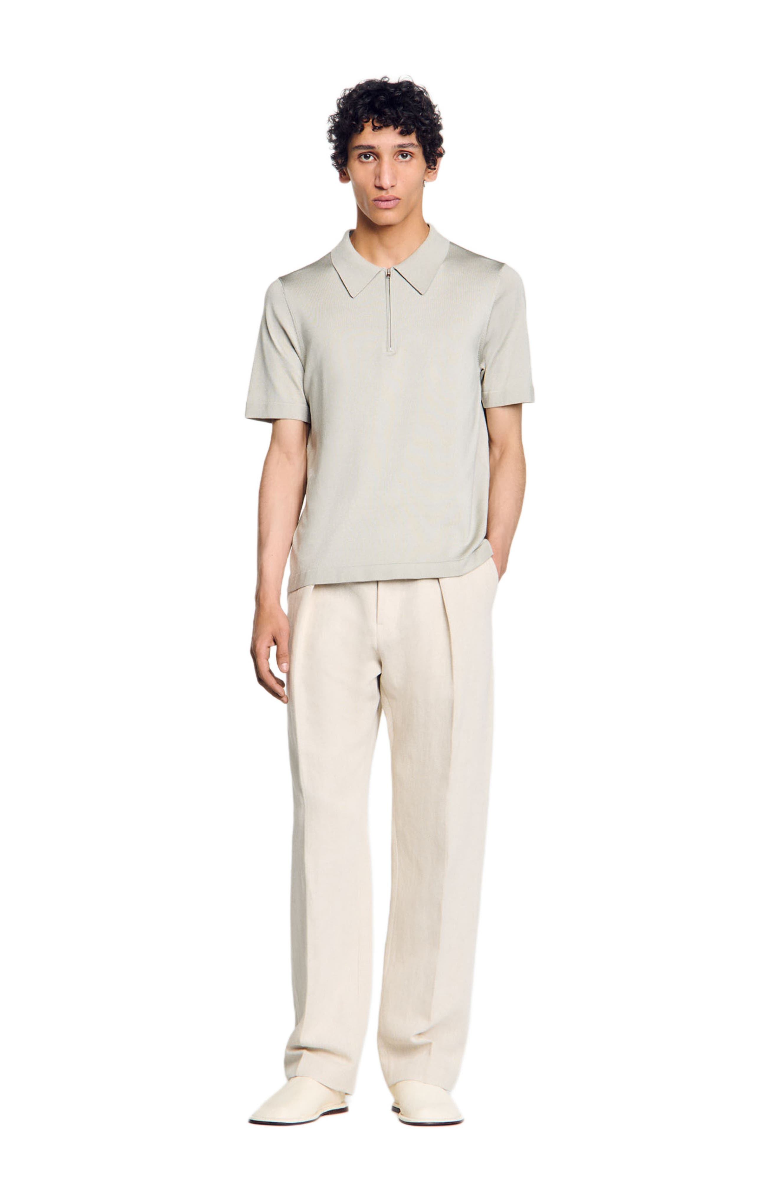 SANDRO Knitted polo shirt with zip collar in Steel at Nordstrom - 6