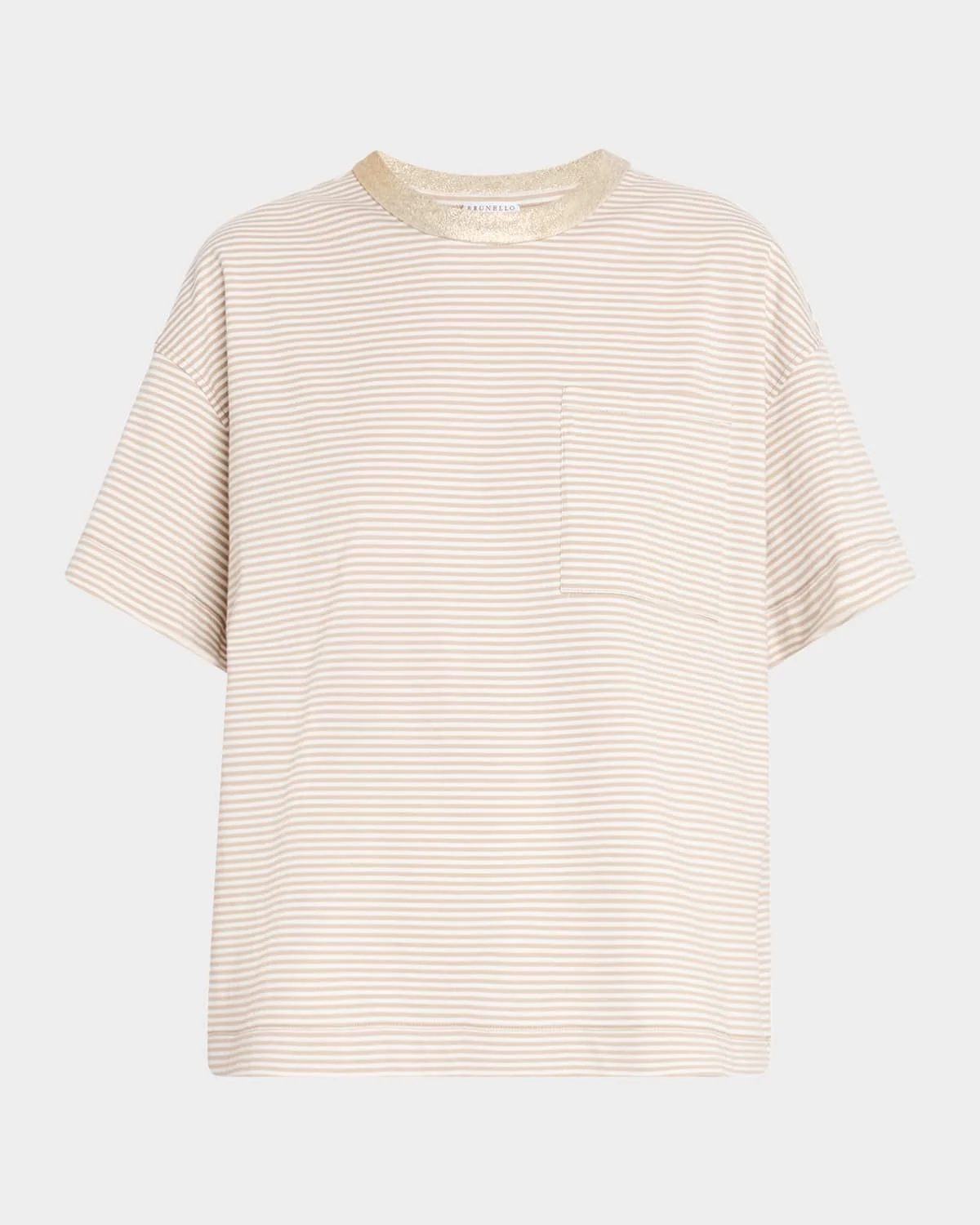 Metallic Monili-Collar Striped Jersey T-Shirt - 1