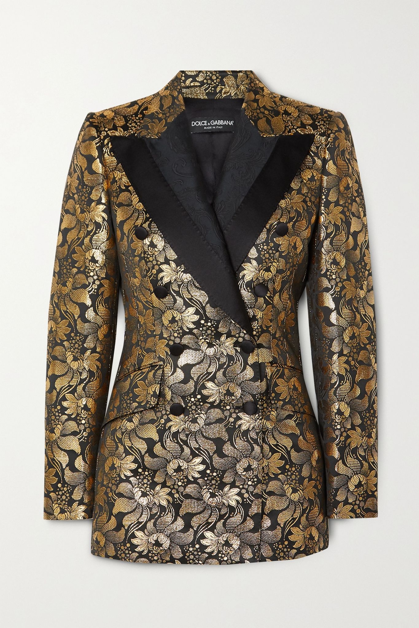 Double-breasted metallic floral-jacquard blazer - 1