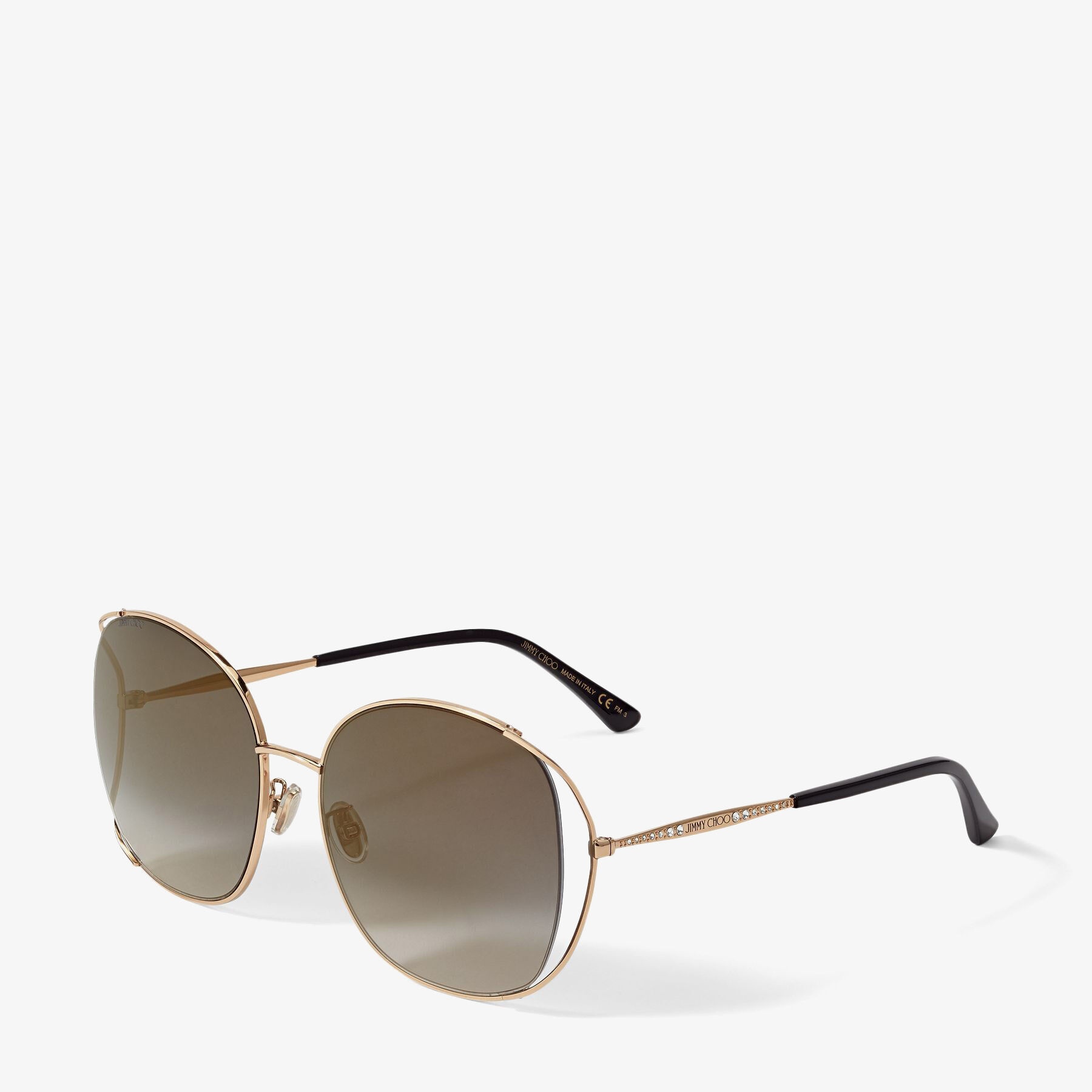 Tinka
Rose Gold Oval-Frame Sunglasses with Crystal Embellishment - 3