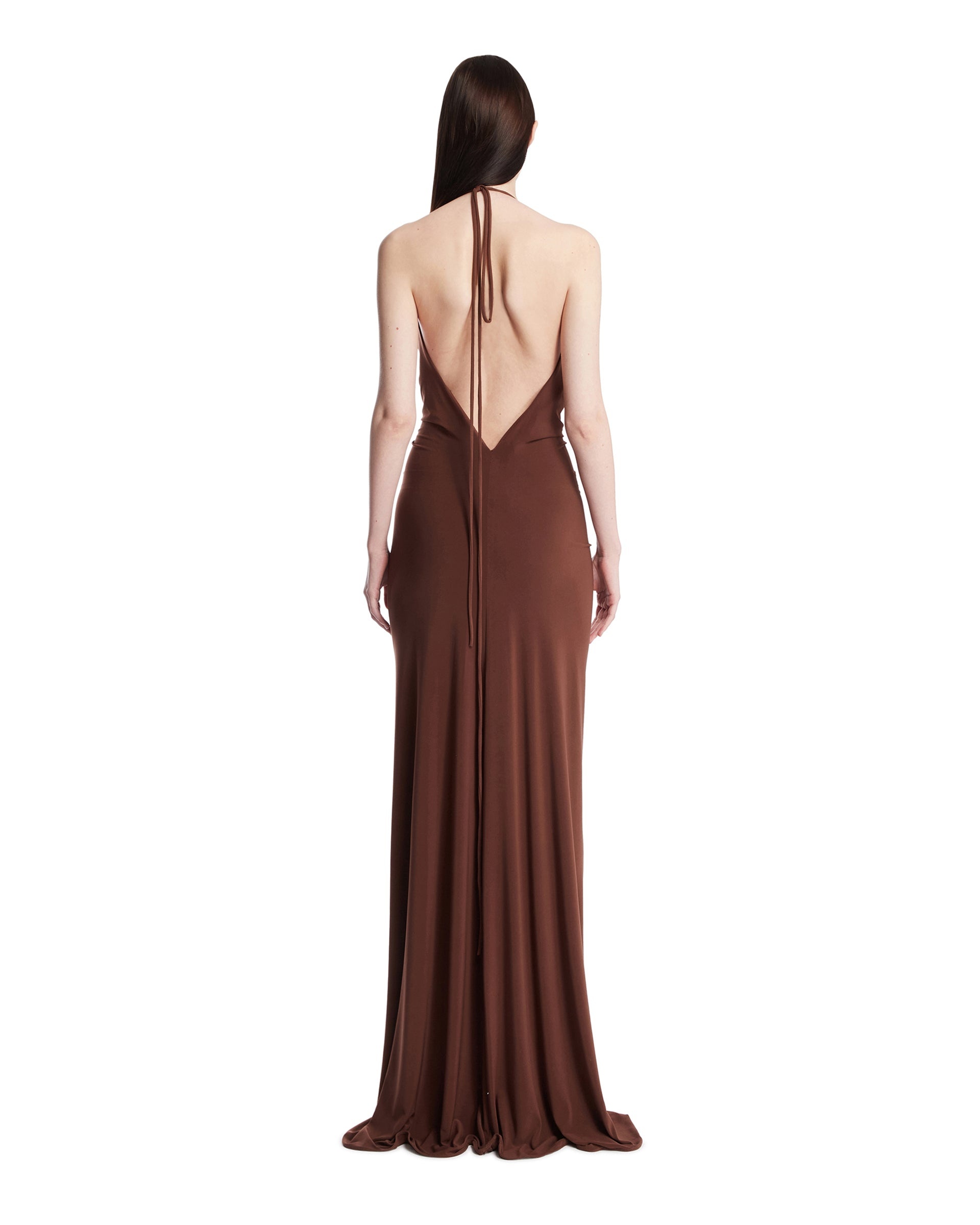 Brown Deep V-Neck Maxi Dress - 3