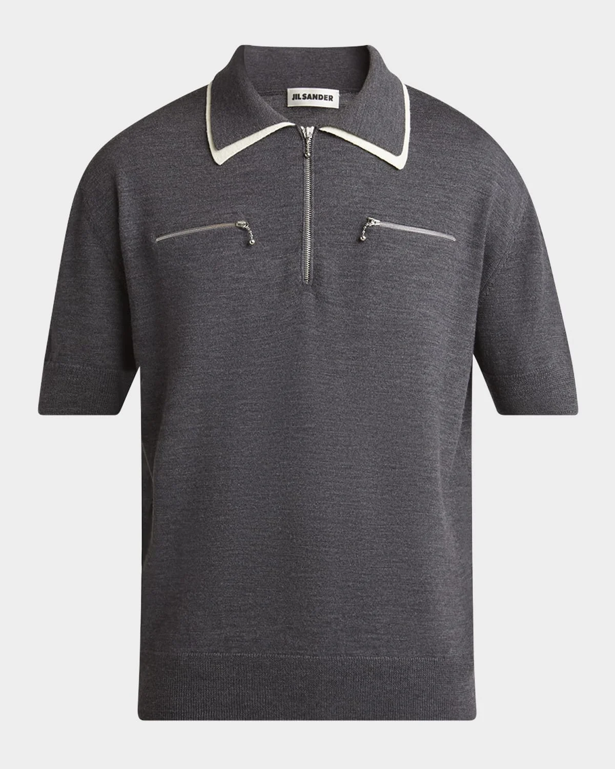 Men's Contrast-Collar Wool Quarter-Zip Polo Shirt - 1