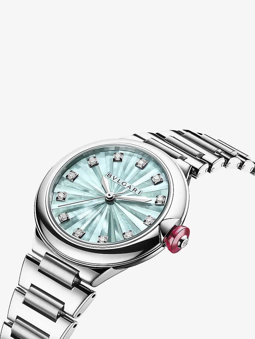 RE00007 Lvcea stainless-steel, 0.2200ct brilliant-cut diamond and mother-of-pearl automatic watch - 2